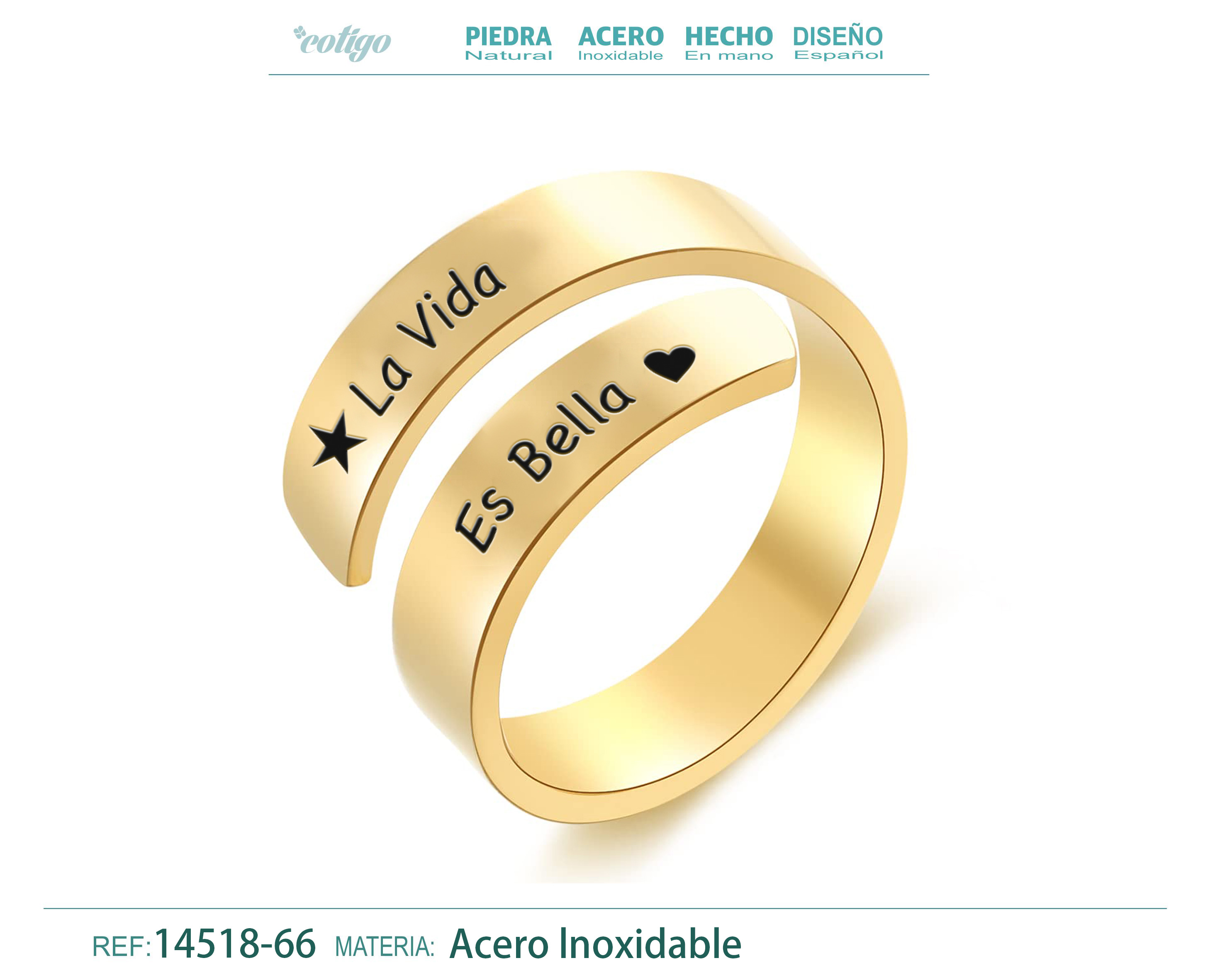 Anillo Acero con Mensaje Español Dorado
