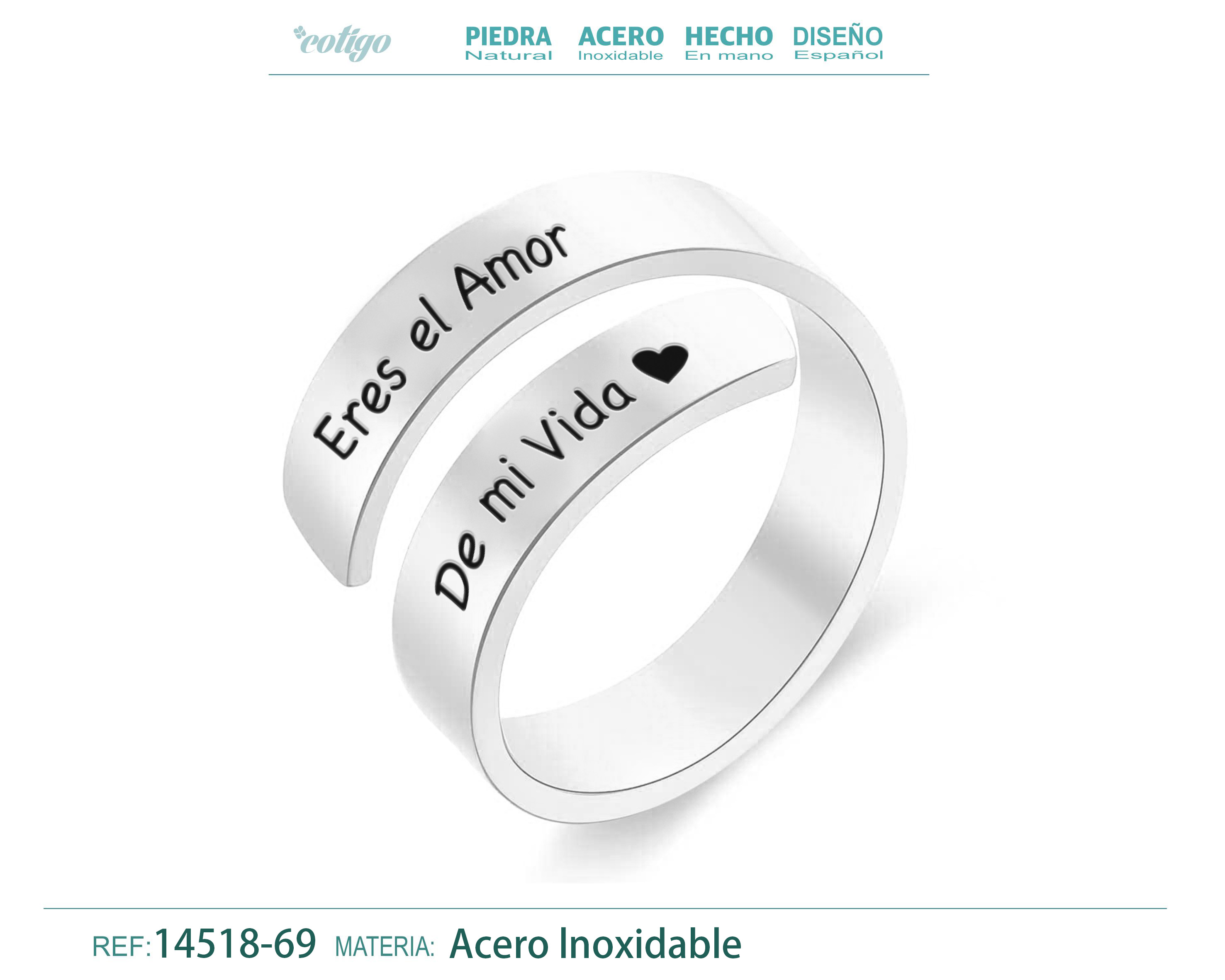 Anillo Acero con Mensaje Español Plateado