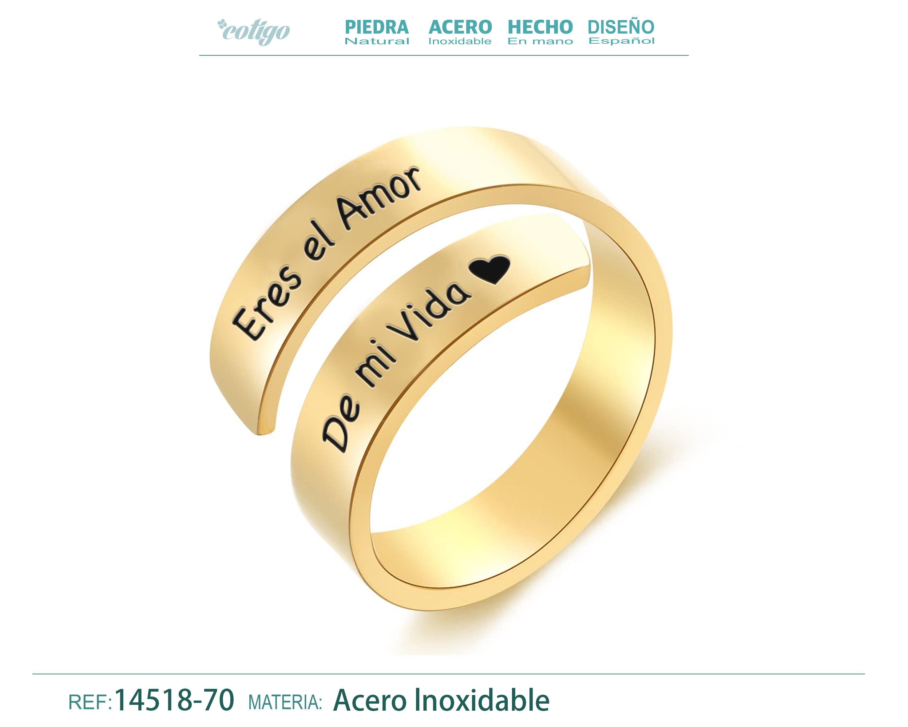 Anillo Acero con Mensaje Español Dorado