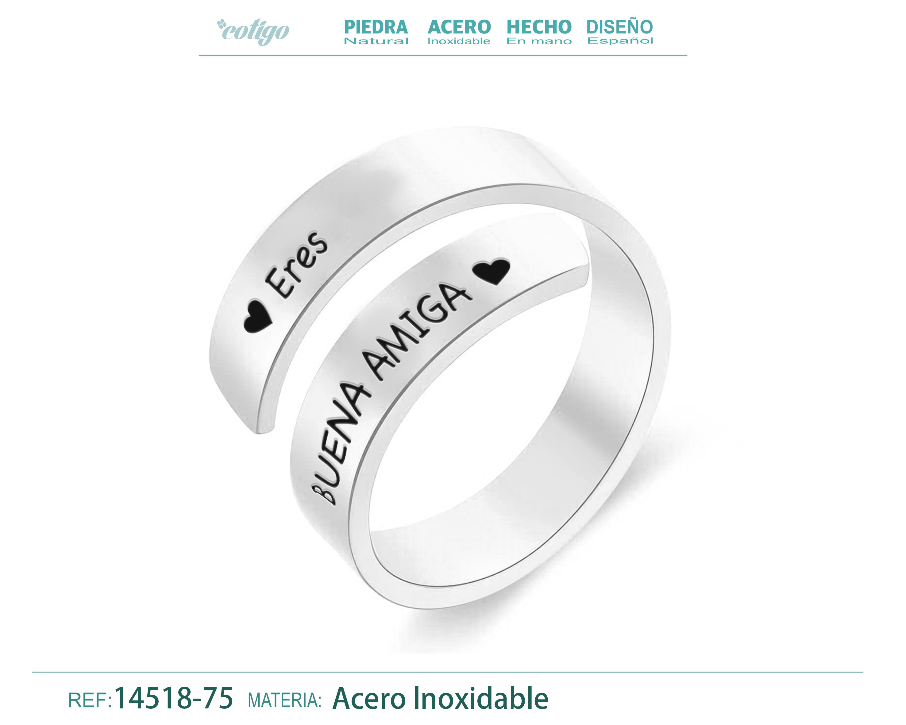 Anillo Acero con Mensaje Español Plateado