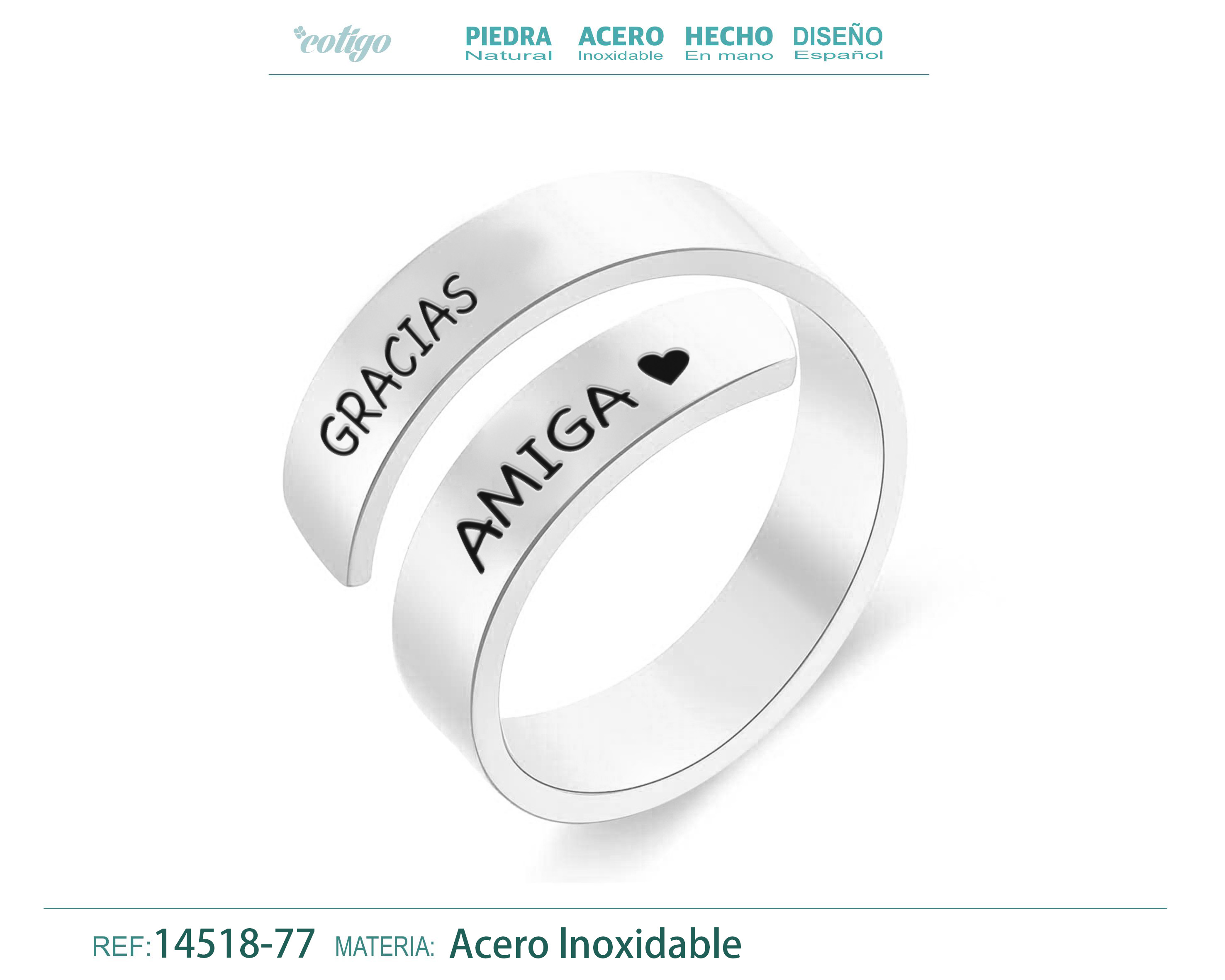 Anillo Acero con Mensaje Español Plateado