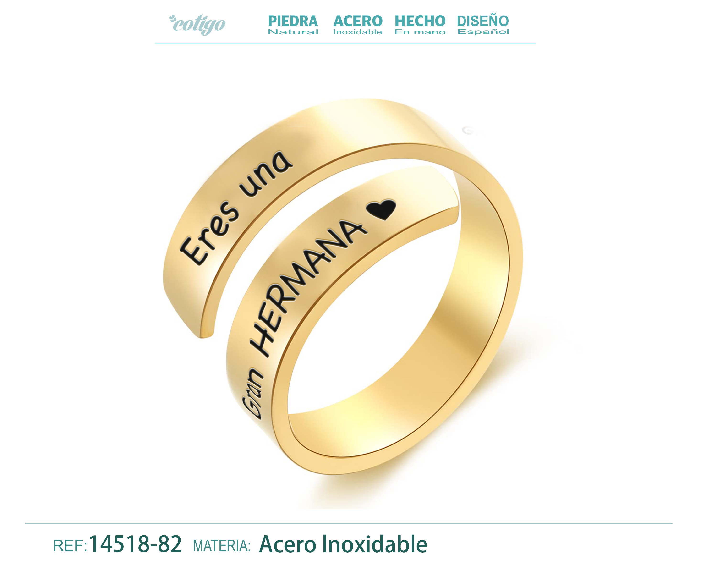 Anillo Acero con Mensaje Español Dorado