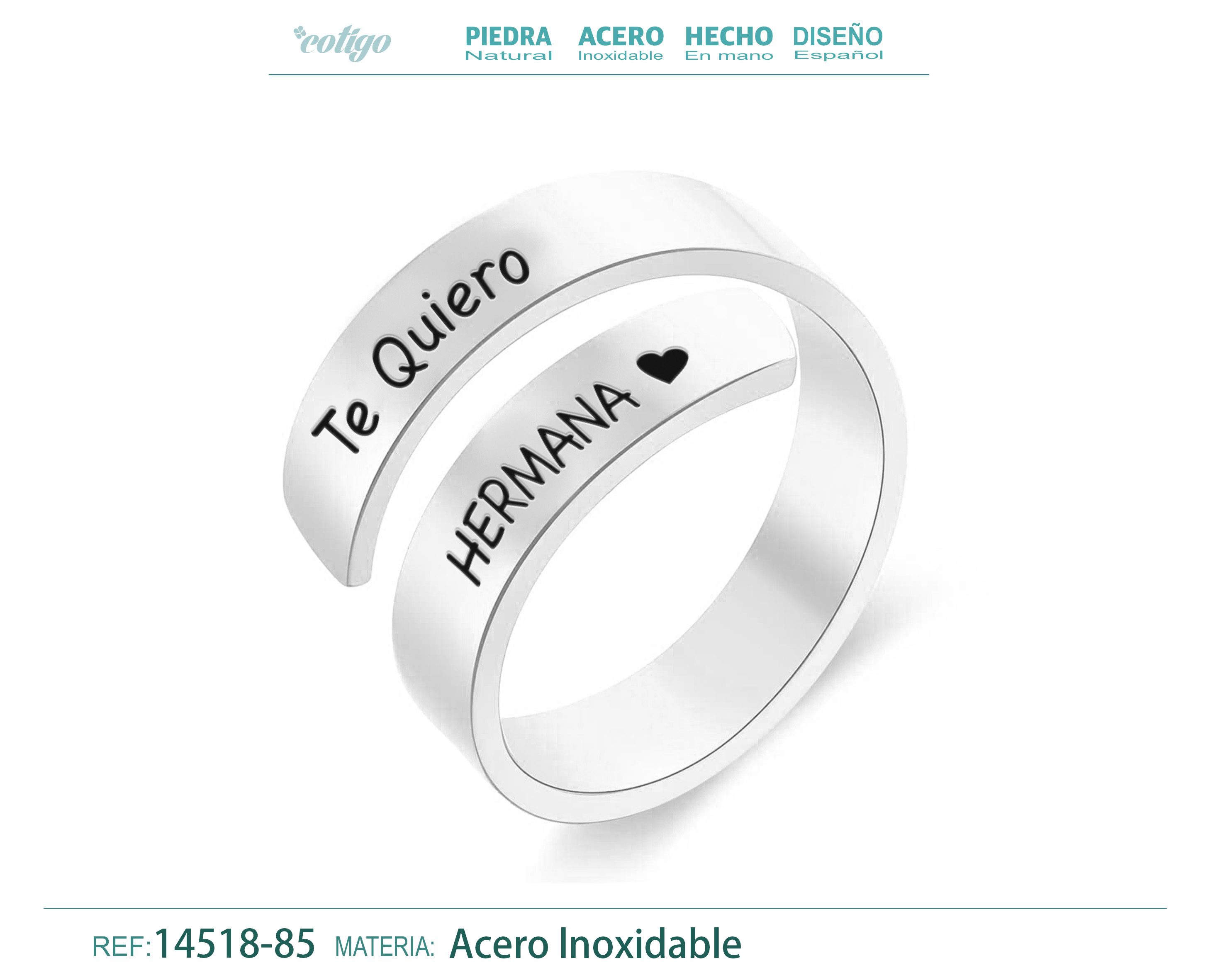 Anillo Acero con Mensaje Español Plateado