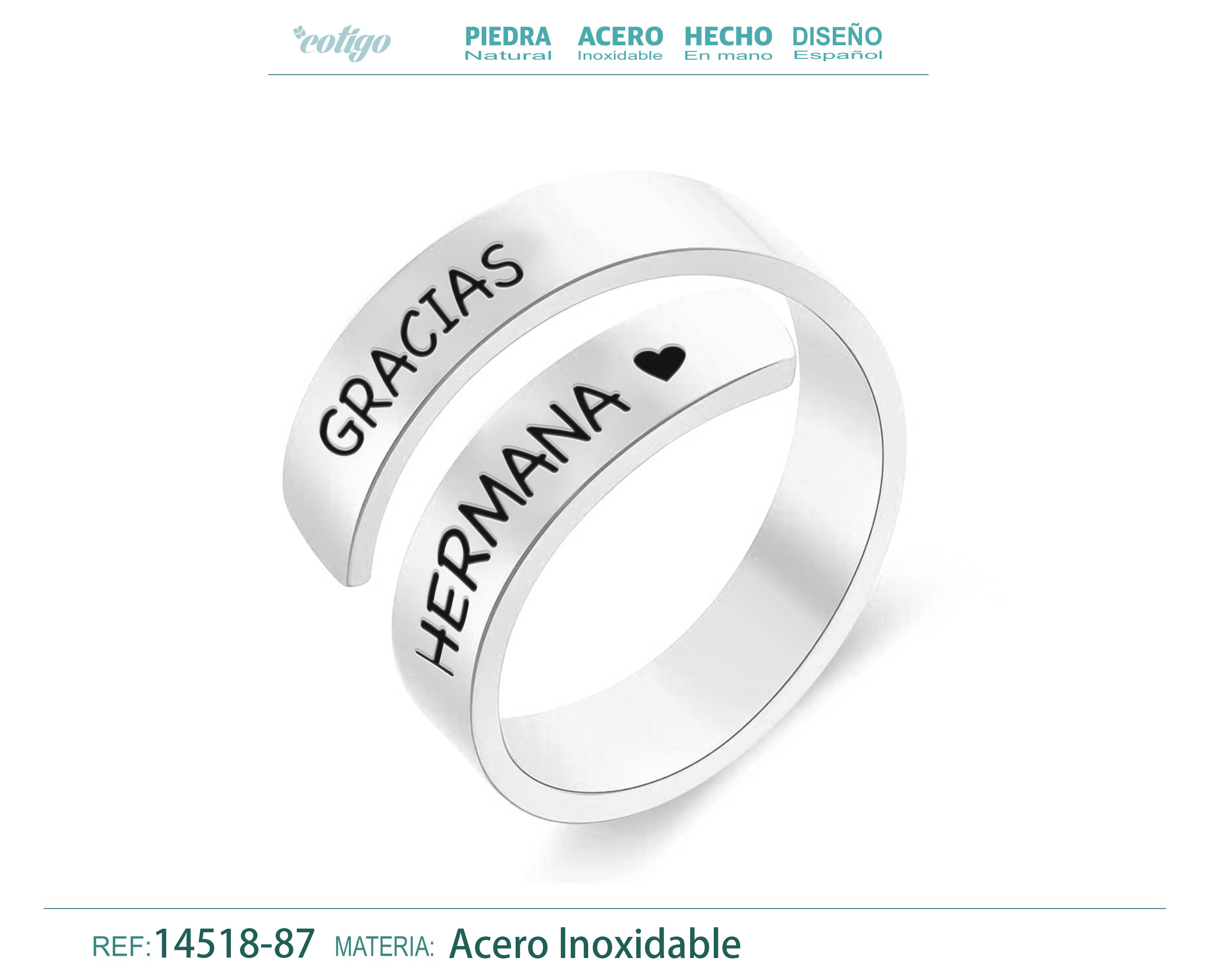 Anillo Acero con Mensaje Español Plateado