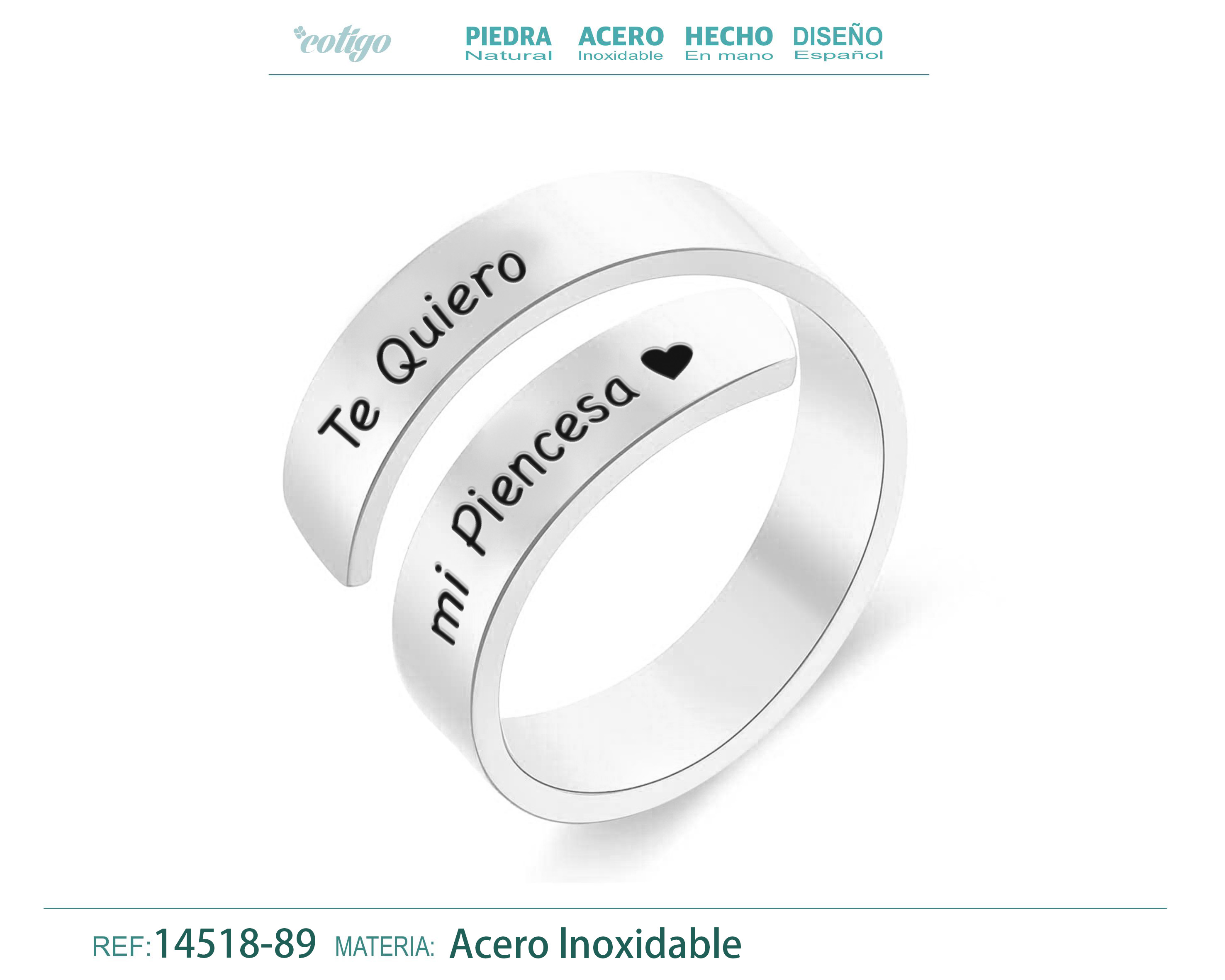 Anillo Acero con Mensaje Español Plateado