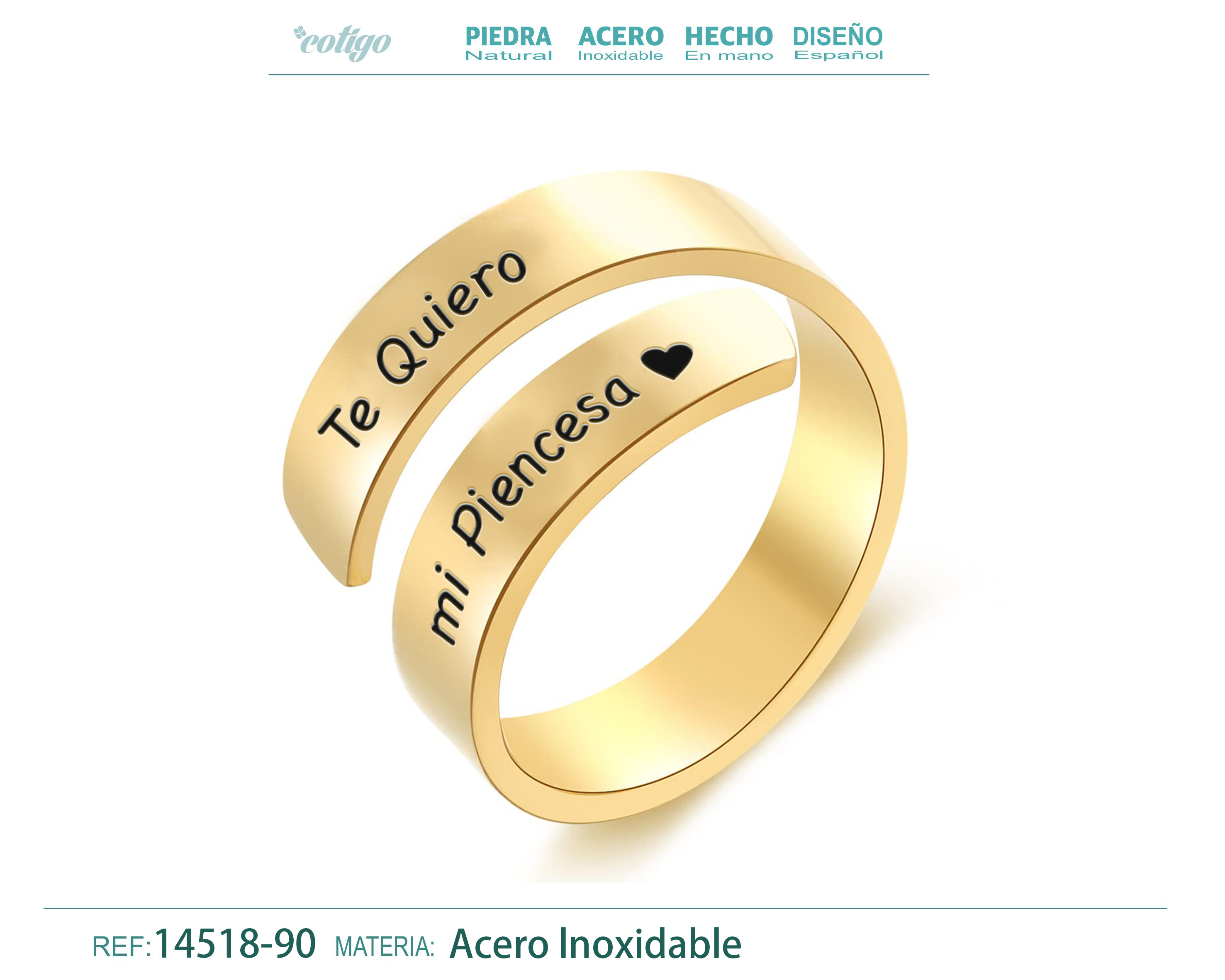 Anillo Acero con Mensaje Español Dorado