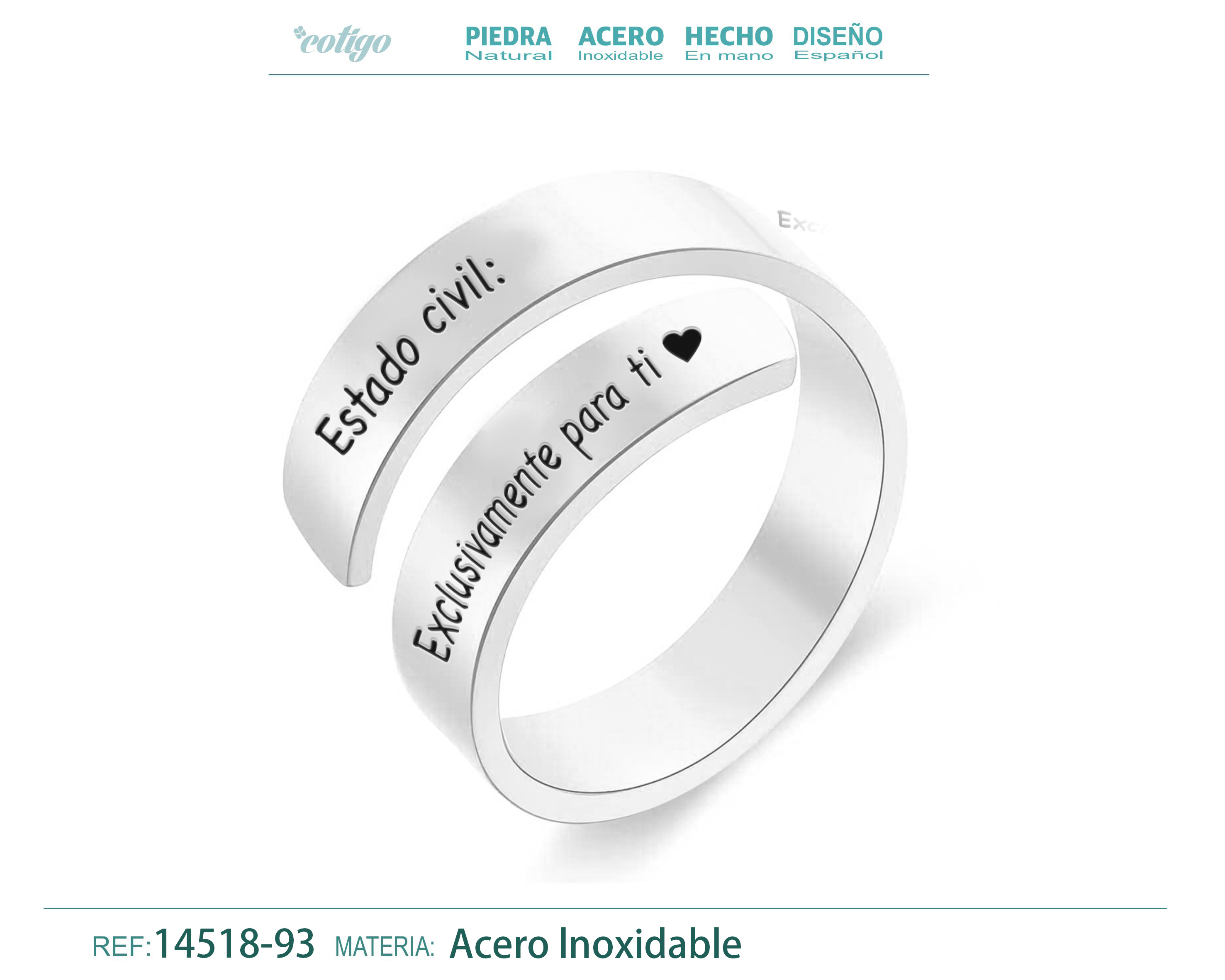 Anillo Acero con Mensaje Español Plateado