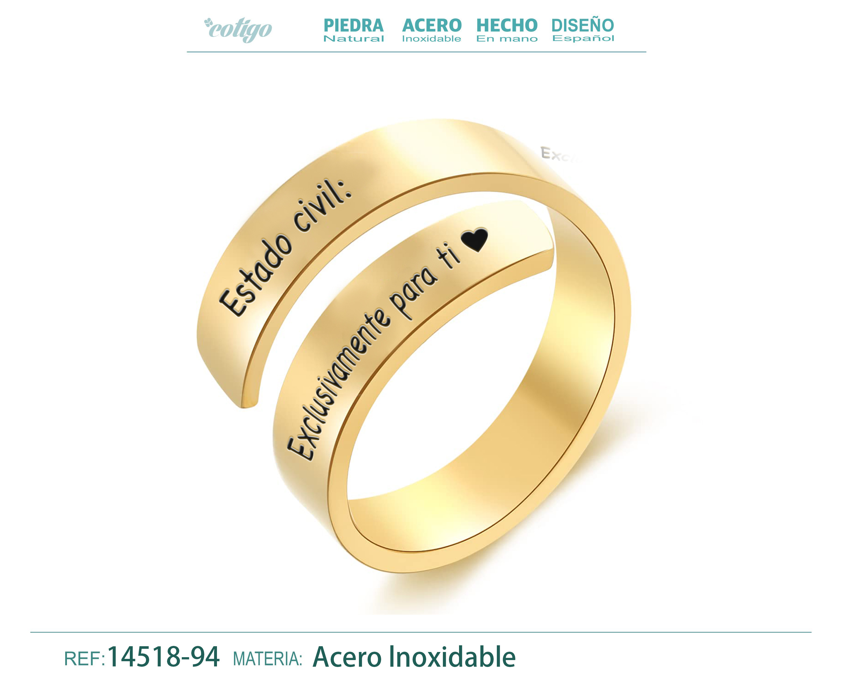 Anillo Acero con Mensaje Español Dorado