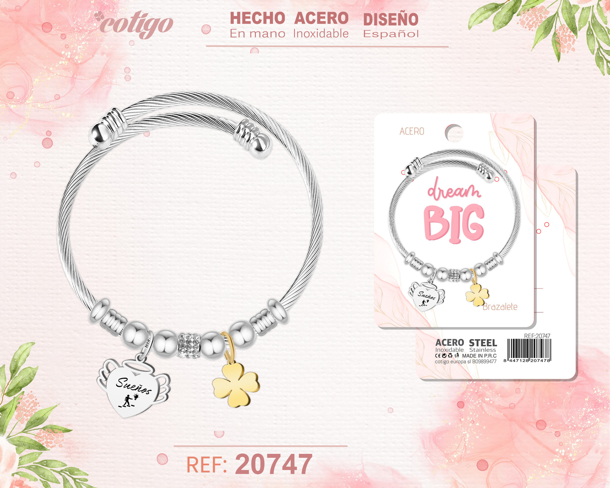 Brazalete Acero con palabra: Sueños