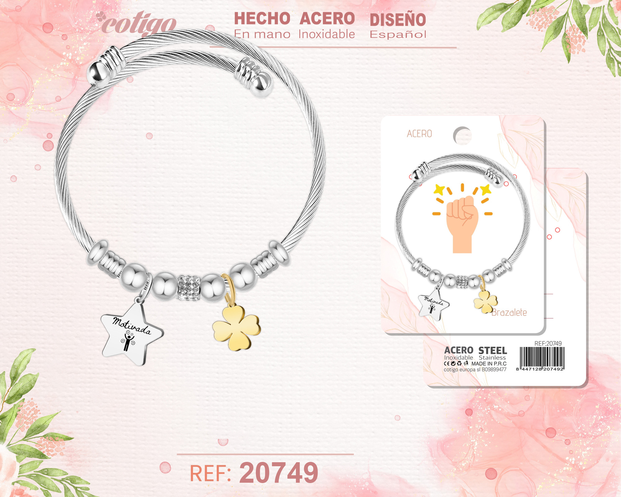 Brazalete Acero con palabra: Motivada