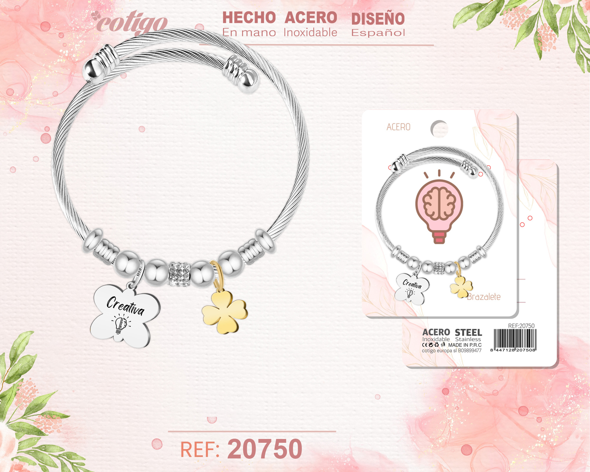 Brazalete Acero con palabra: Creativa