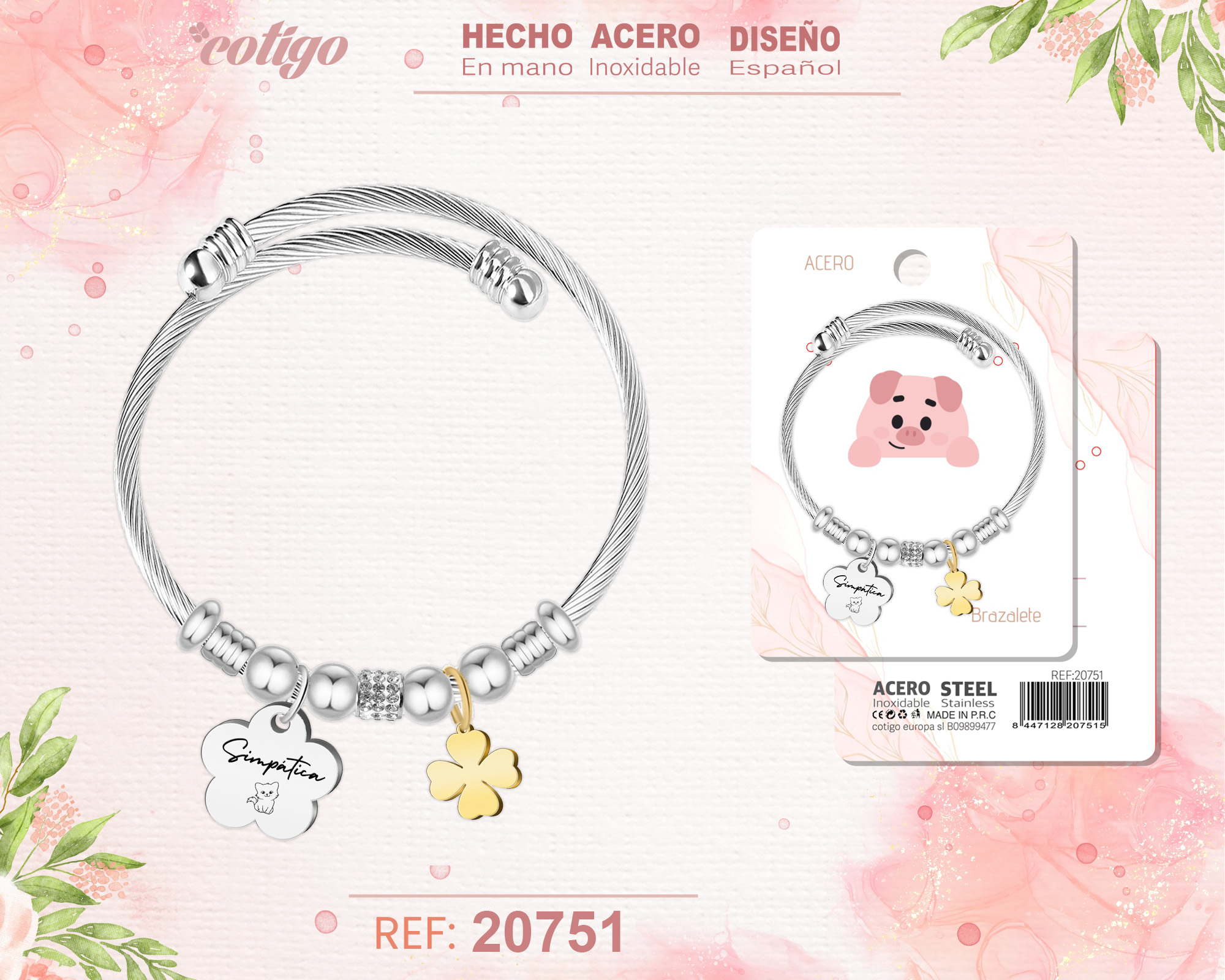 Brazalete Acero con palabra: Simpatica