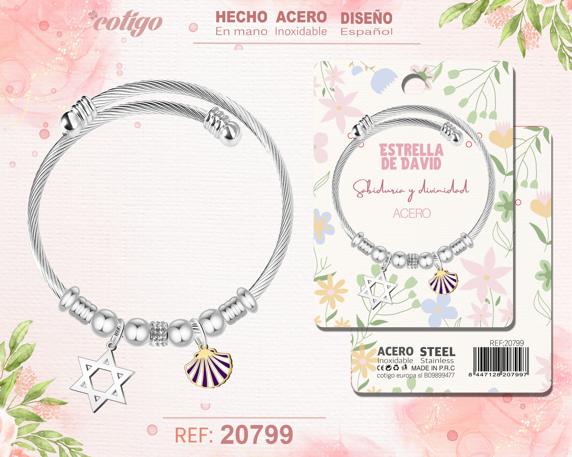 Brazalete Acero con: Esrella David