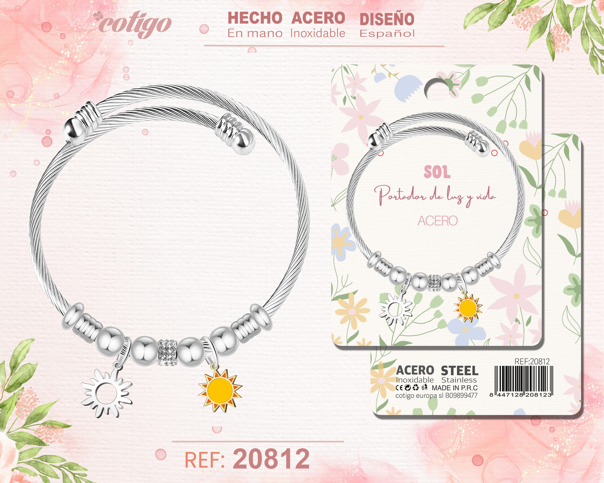 Brazalete Acero con: Sol