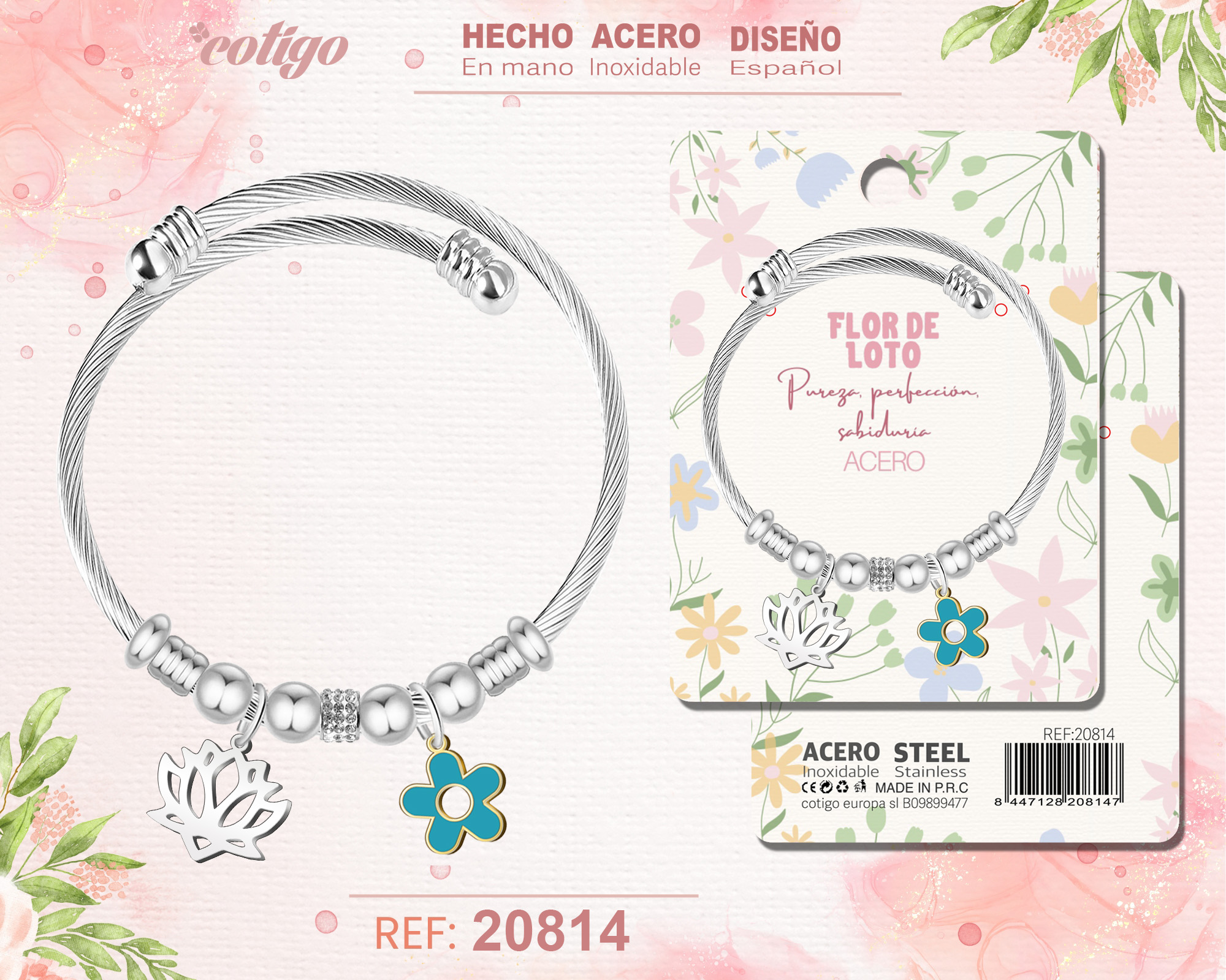 Brazalete Acero con: Flor loto