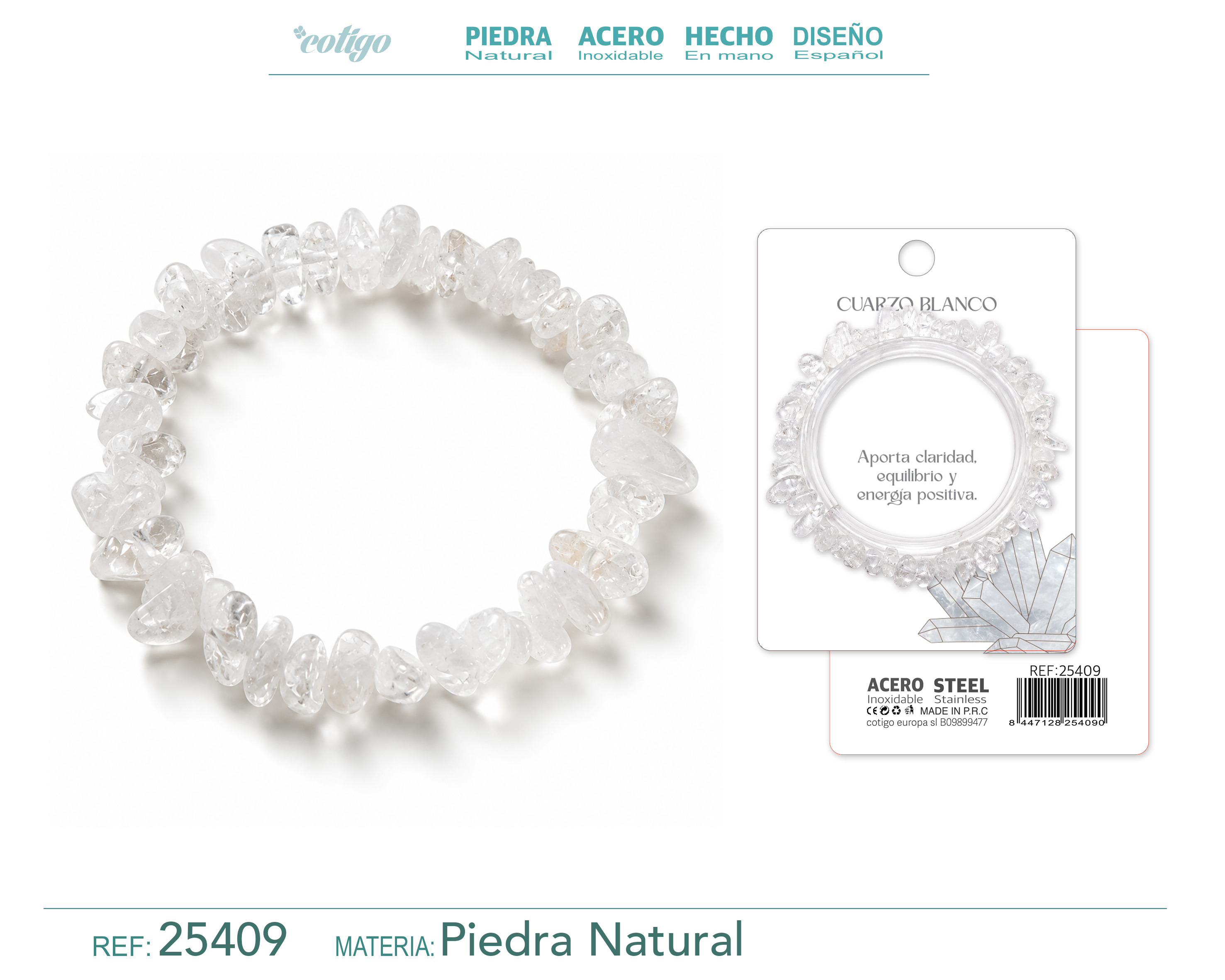 Pulsera Piedra natural Cuarzo Blanco
