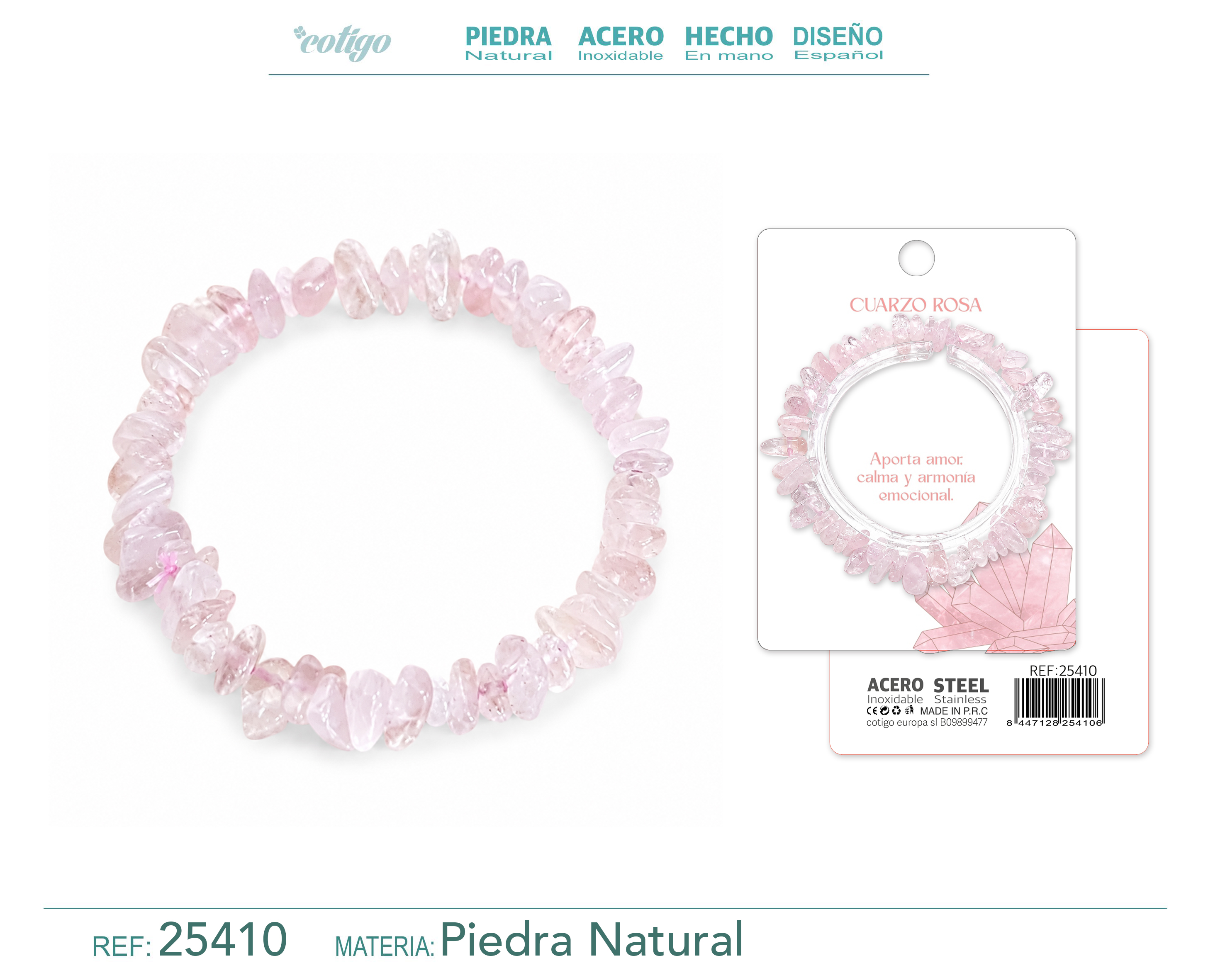 Pulsera Piedra natural Cuarzo Rosa