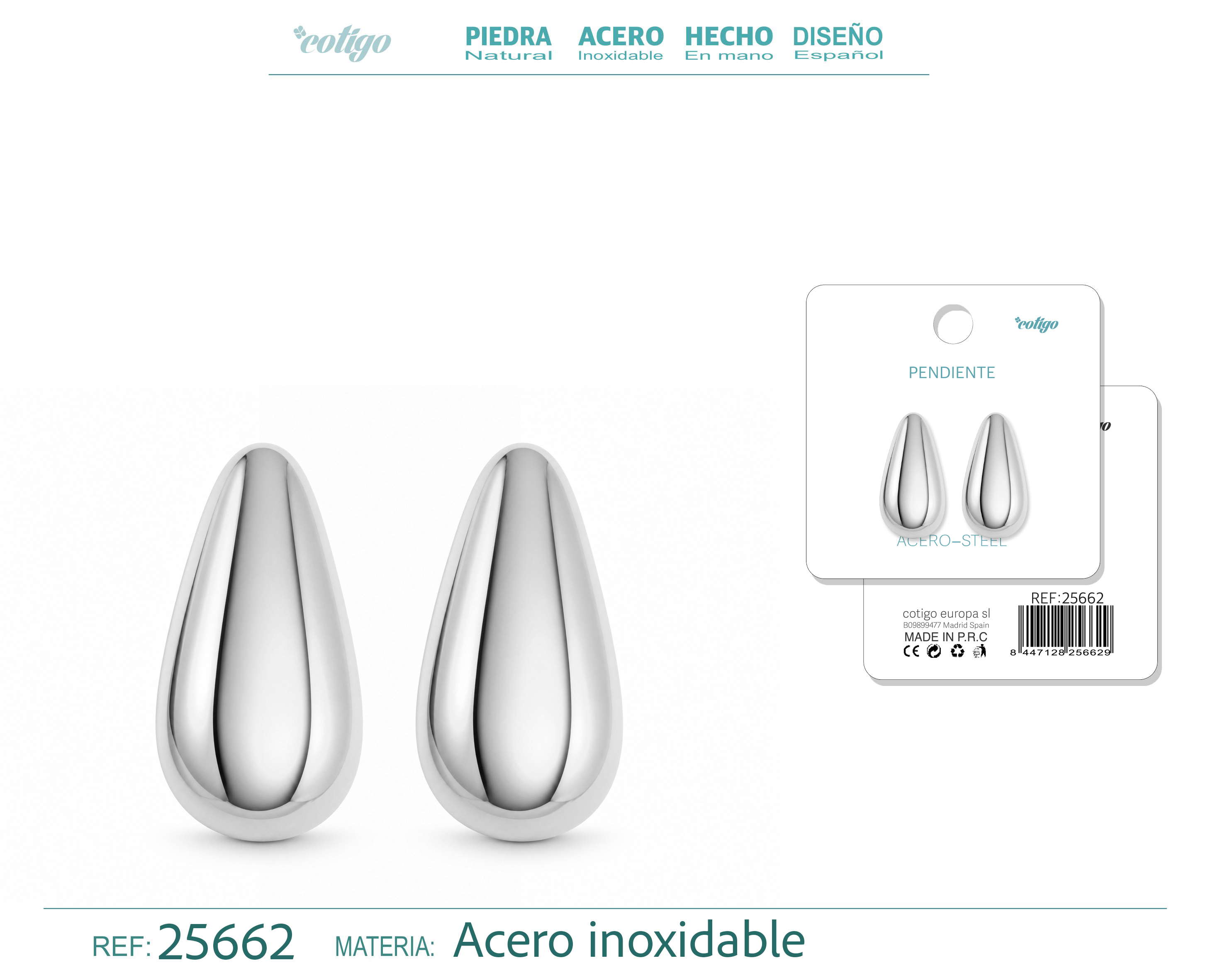 Pendiente Acero Inoxidable color Plateado