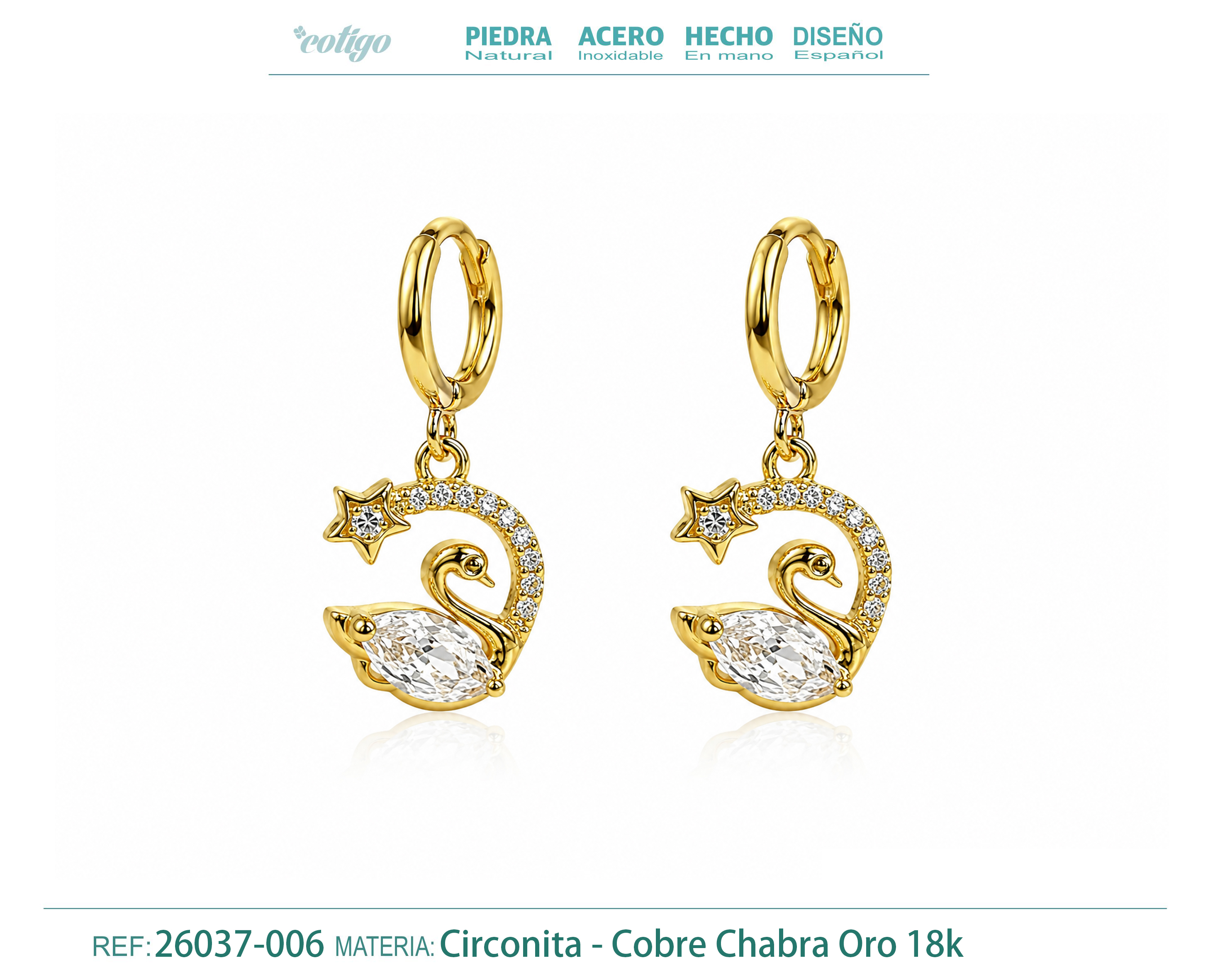 Pendiente Aro con colgante de Circonita color Dorado