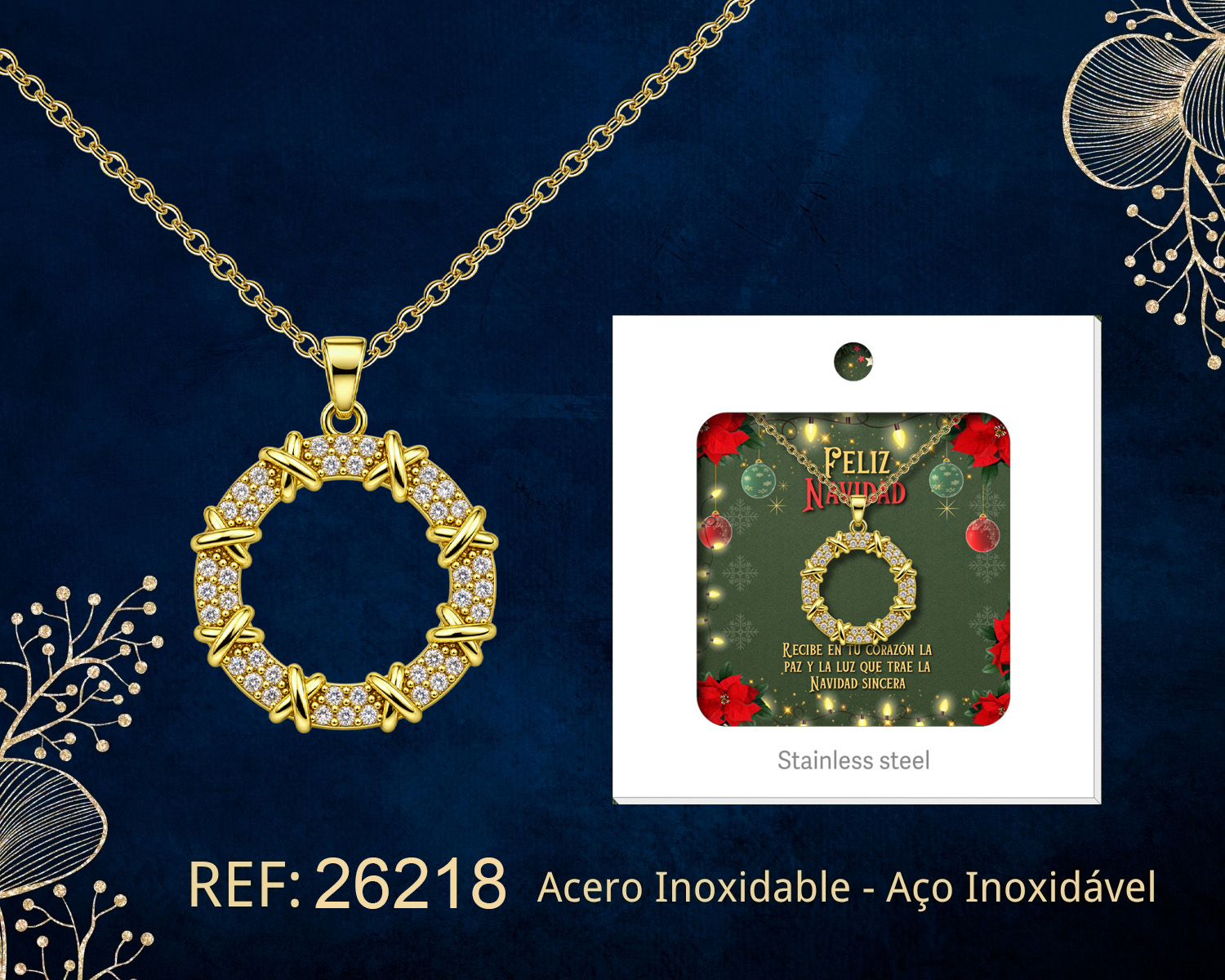 COLGANTE CHAPADA ORO 14K CON CIRCONITA PARA NAVIDAD