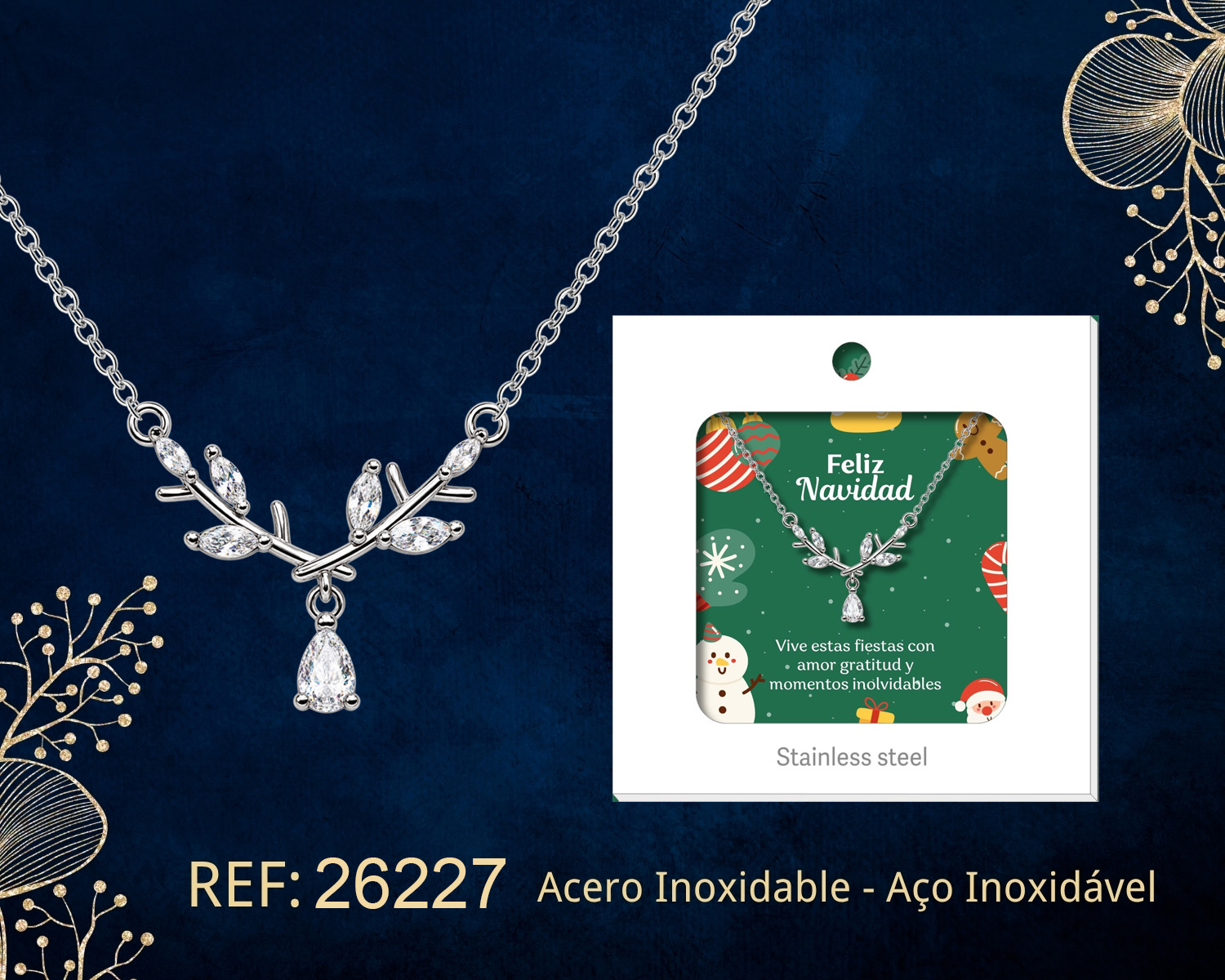 COLGANTE CHAPADA ORO 14K CON CIRCONITA PARA NAVIDAD
