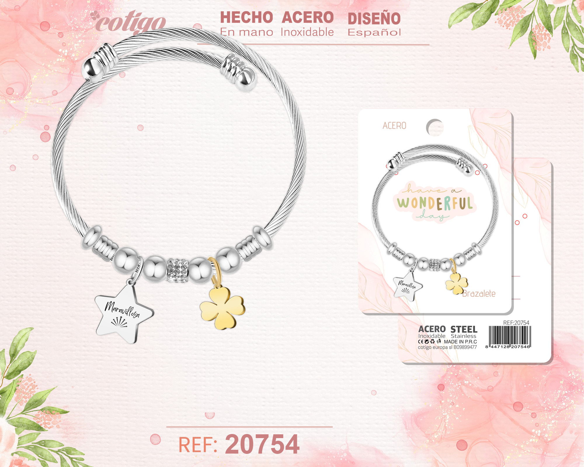 BRAZALETE ACERO CON PALABRA: MARAVILLOSA