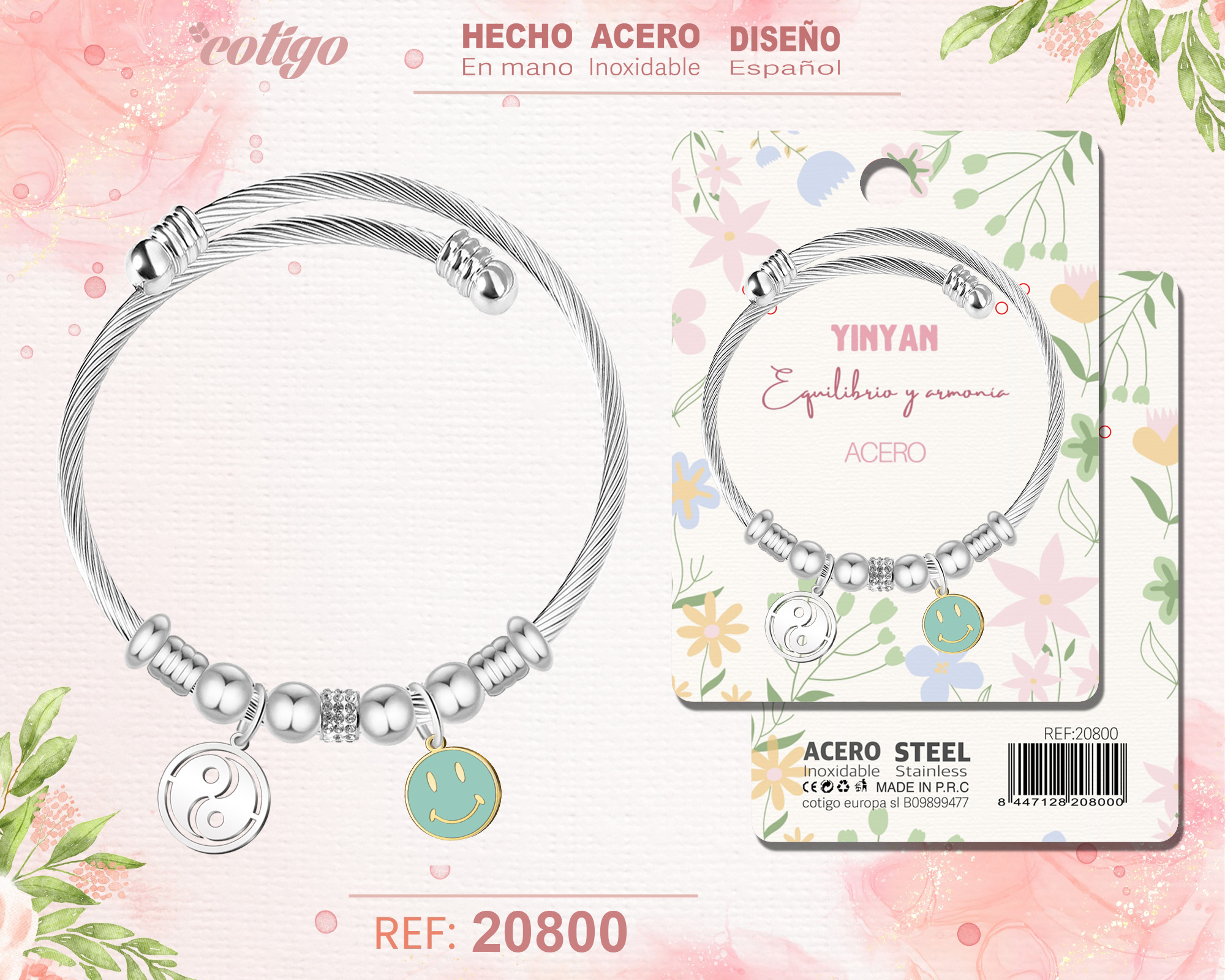 BRAZALETE ACERO CON: YINYAN