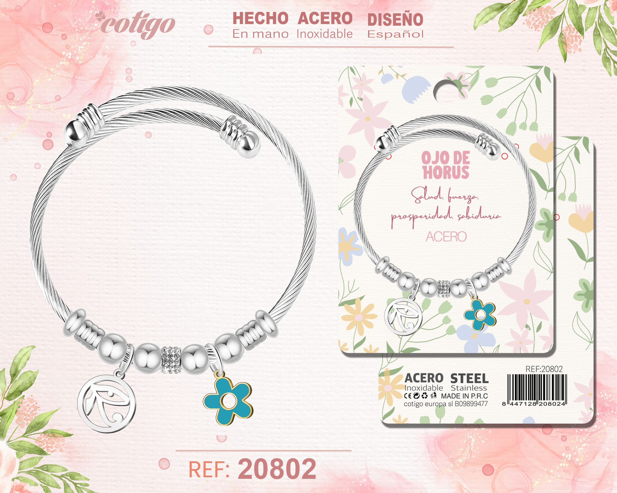 BRAZALETE ACERO CON: OJO HORUS