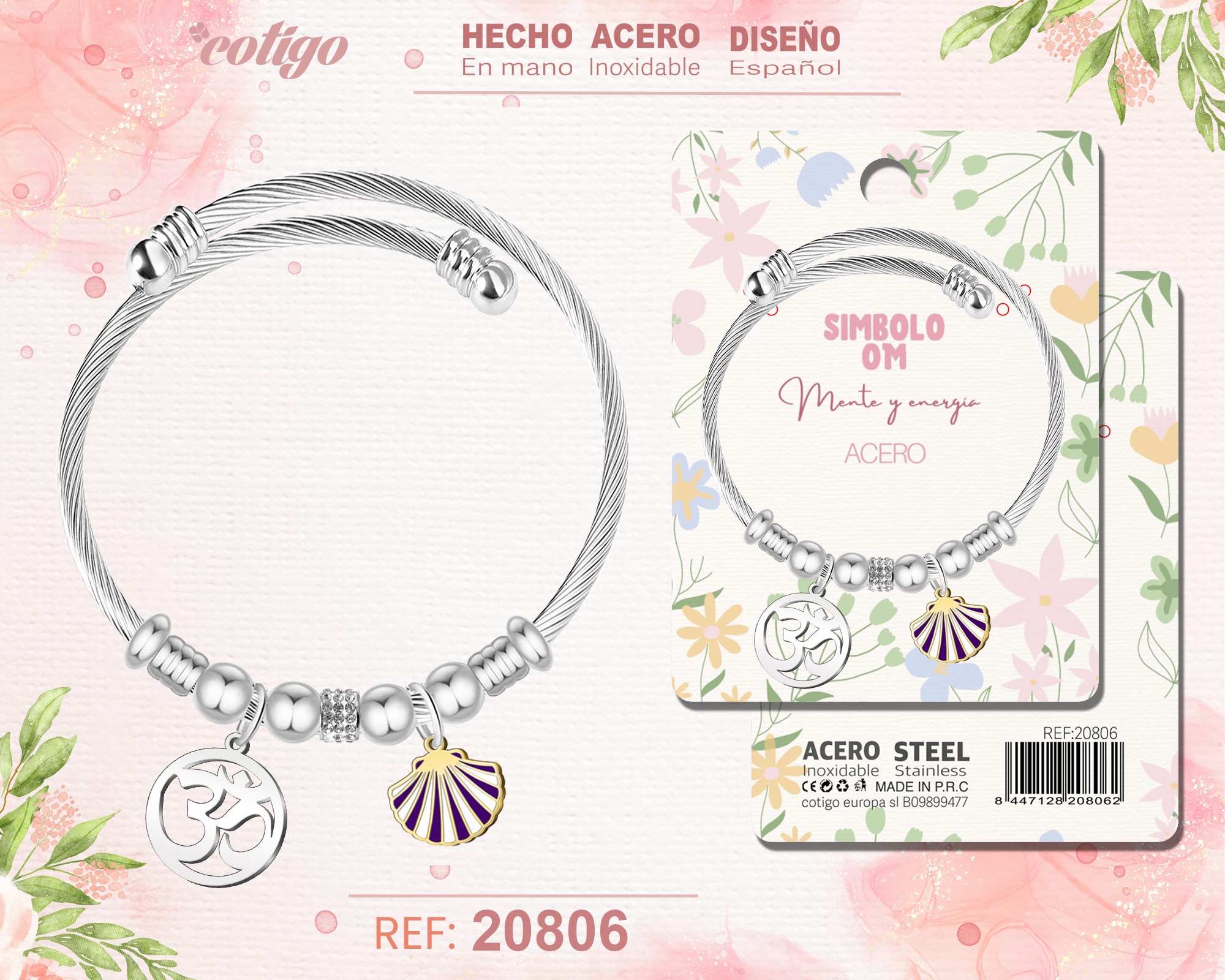 BRAZALETE ACERO CON: SIMBOLO OM