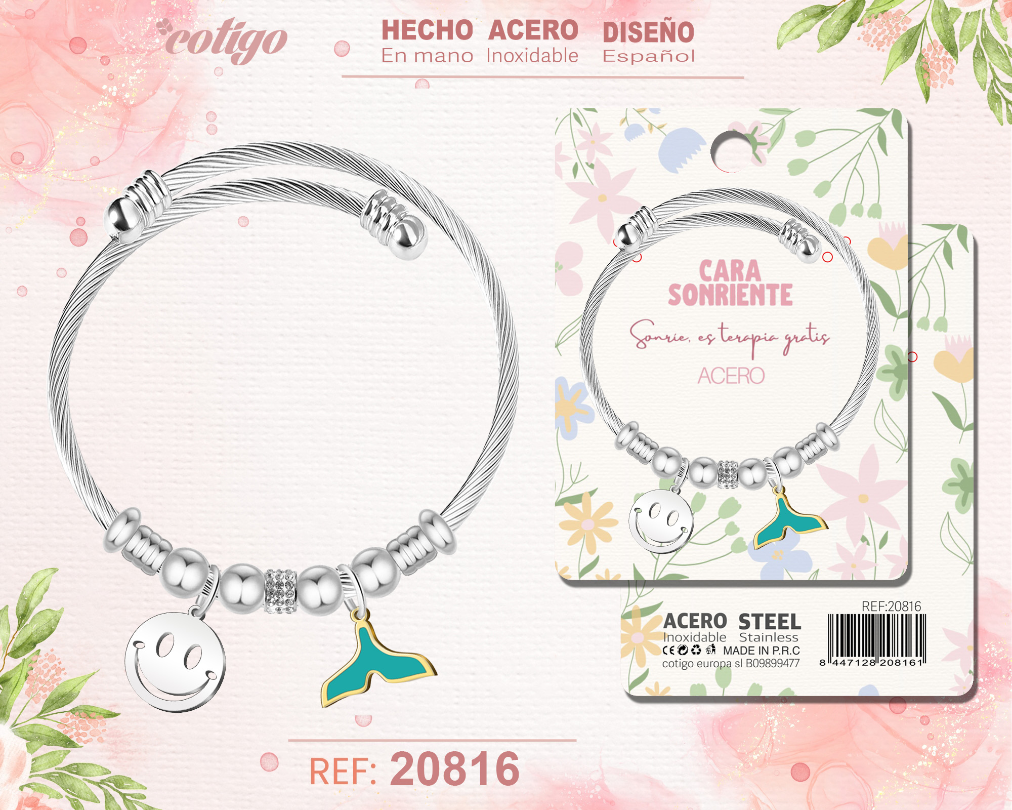 BRAZALETE ACERO CON: CARA SONRIENTE