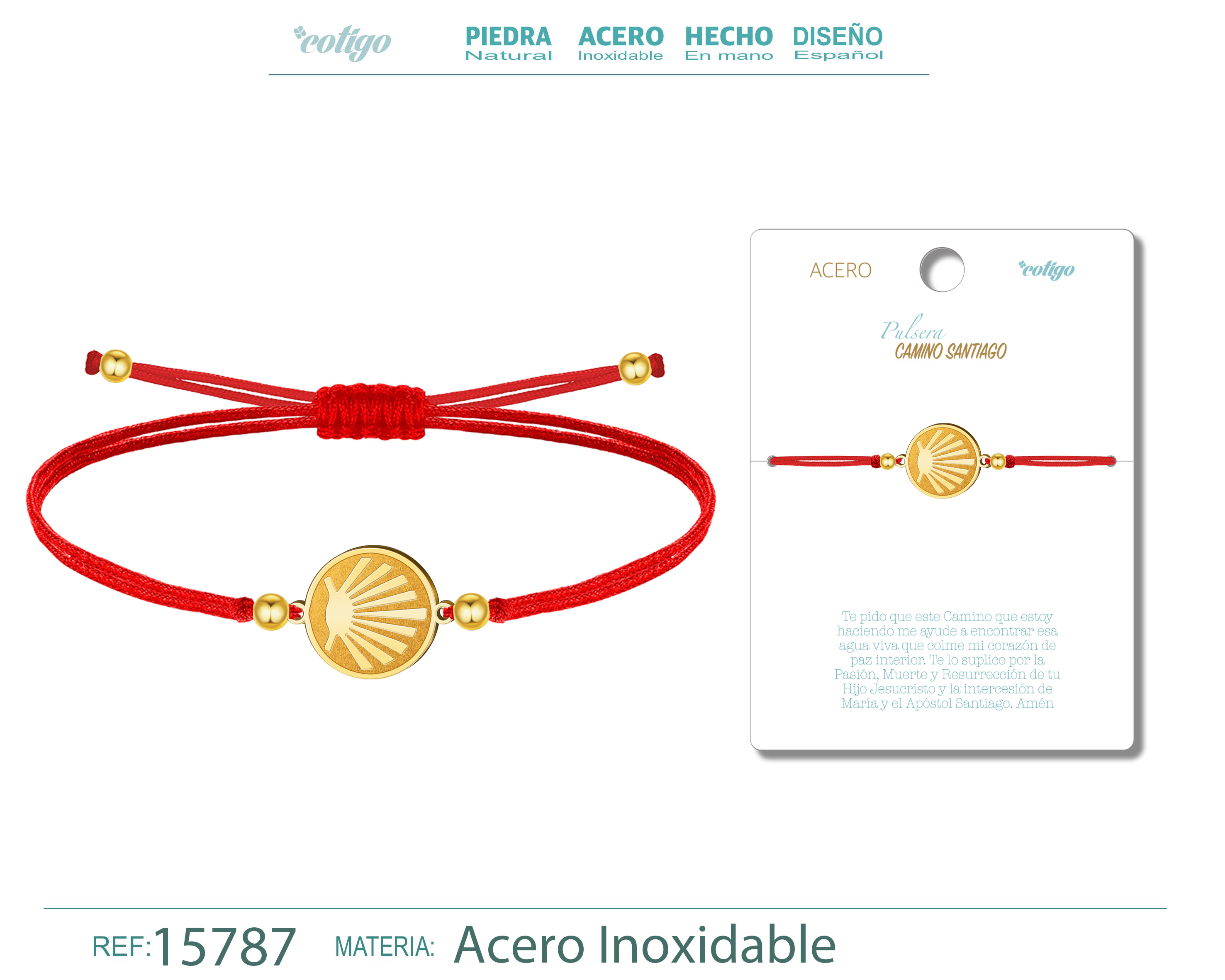 PULSERA HILO ENCERADO CON CAMINO SANTIAGO COLOR DORADO