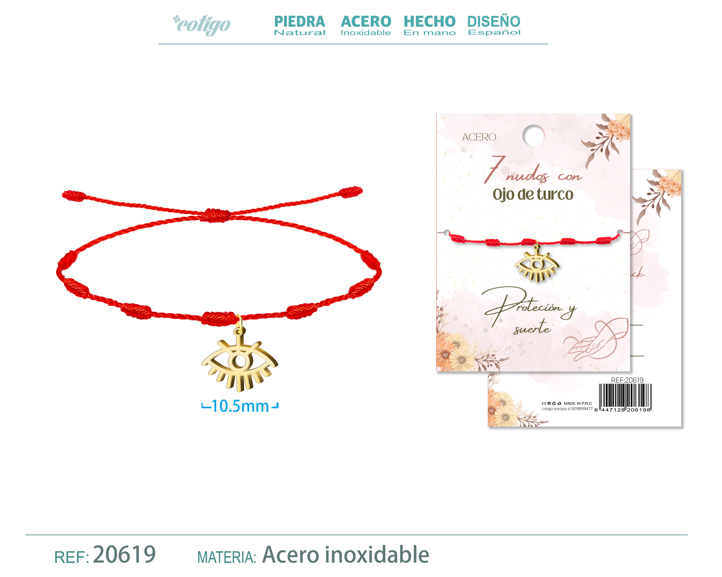PULSERA 7 NUDOS CON OJO TURCO COLOR DORADO
