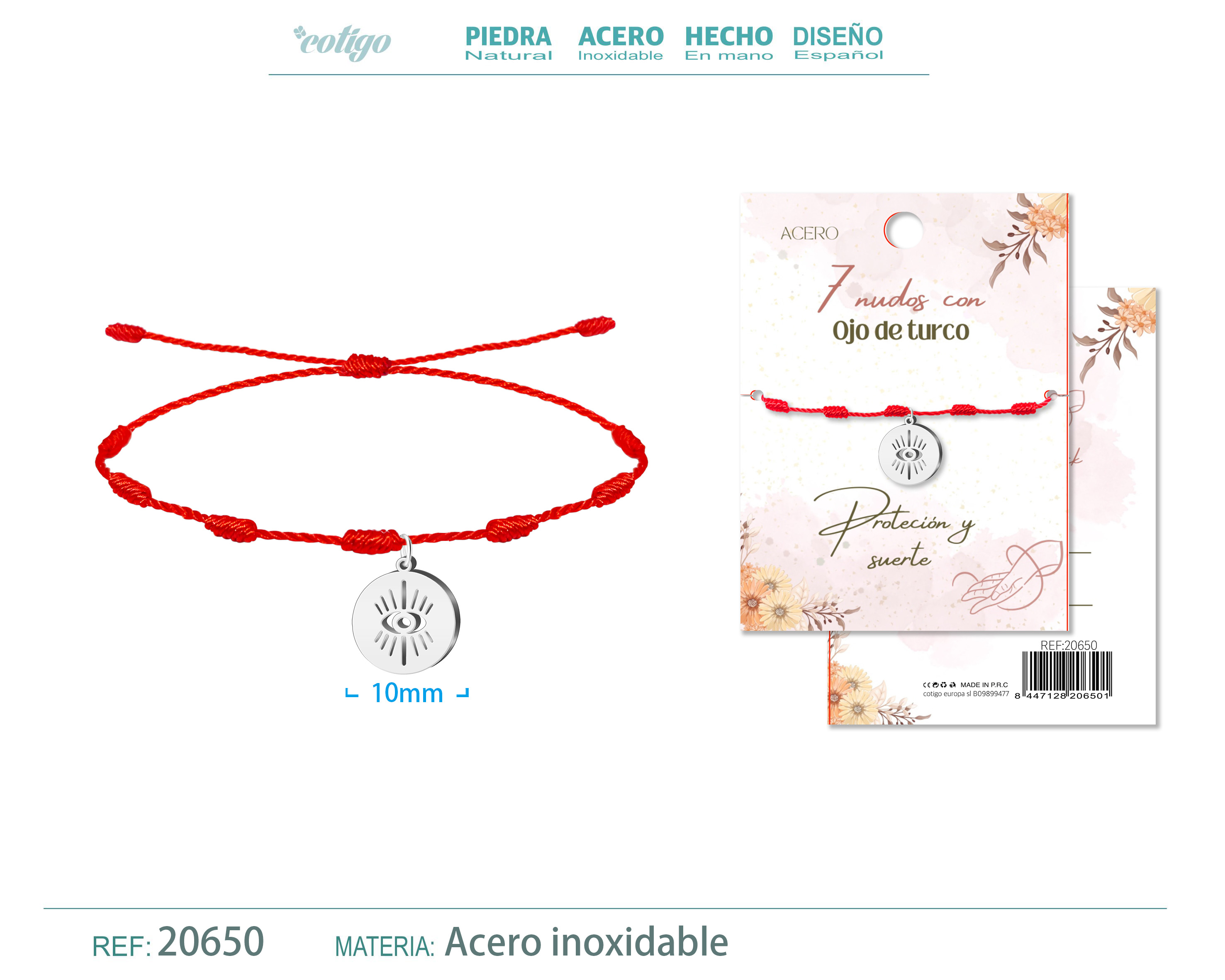 PULSERA 7 NUDOS CON OJO TURCO COLOR PLATEADO