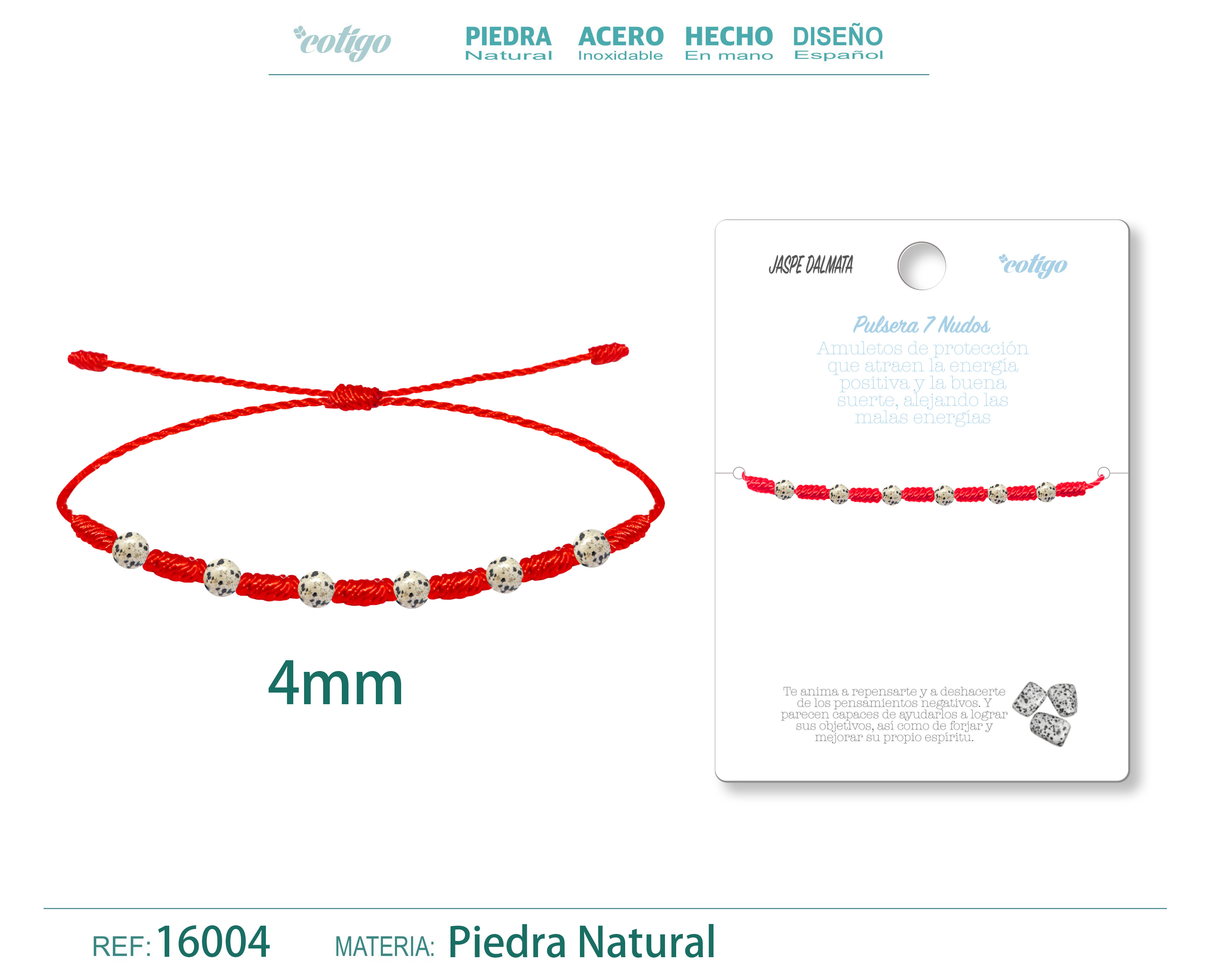PULSERA 7 NUDOS CON  JASPE DALMATA 4MM