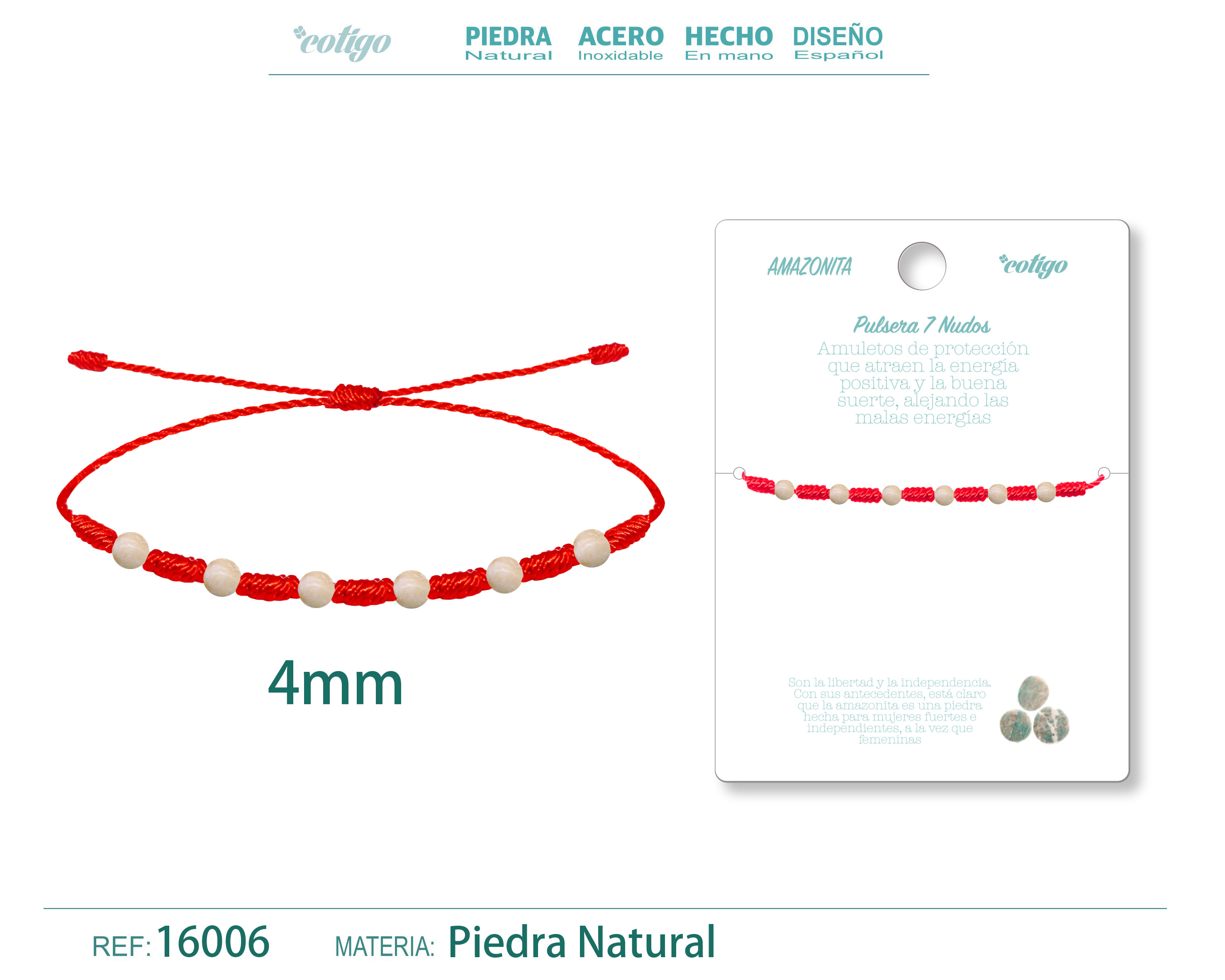 PULSERA 7 NUDOS CON  AMAZONITA 4MM