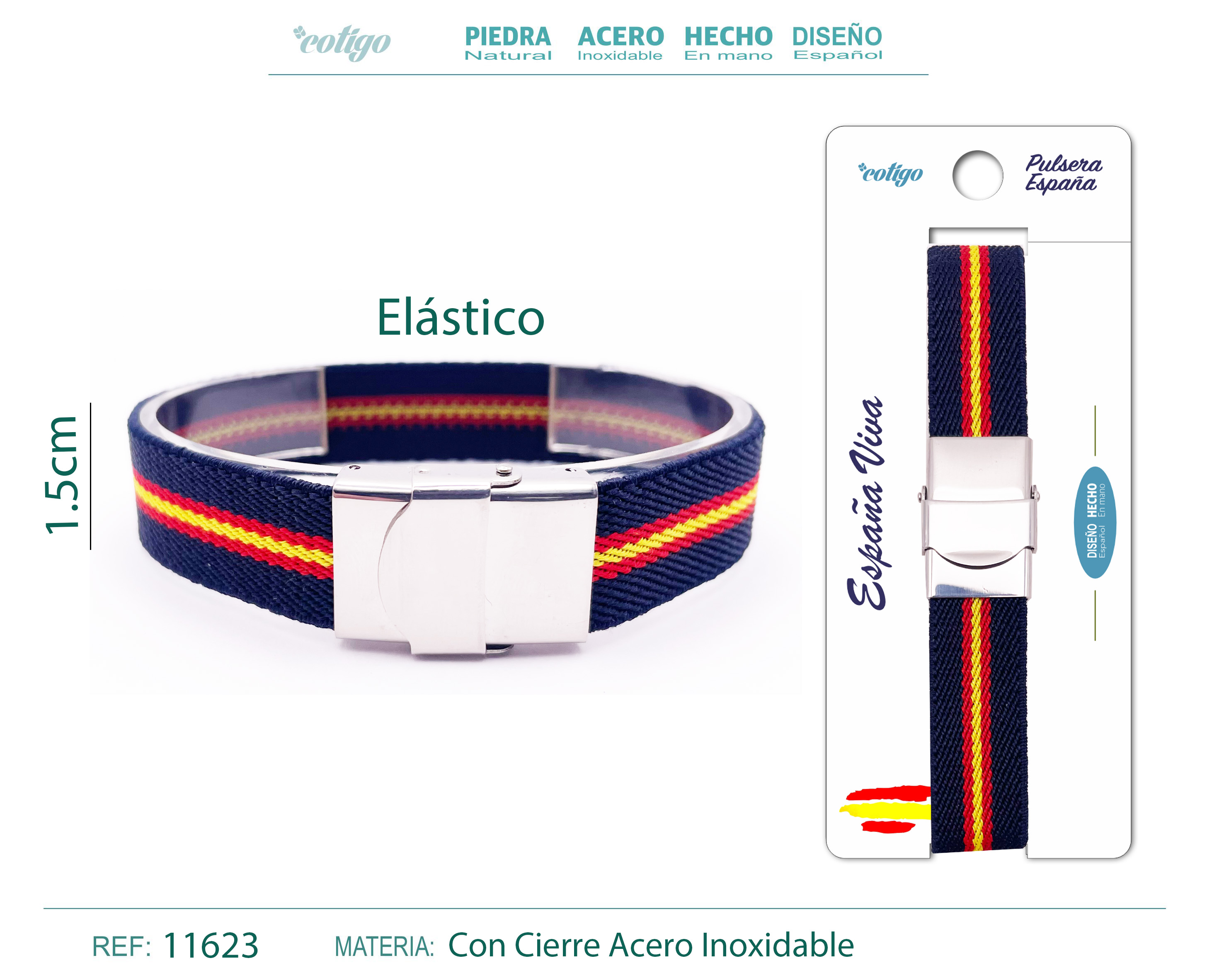 PULSERA ESPAÑA ELÁSTICO AZUL CON CIERRE ACERO