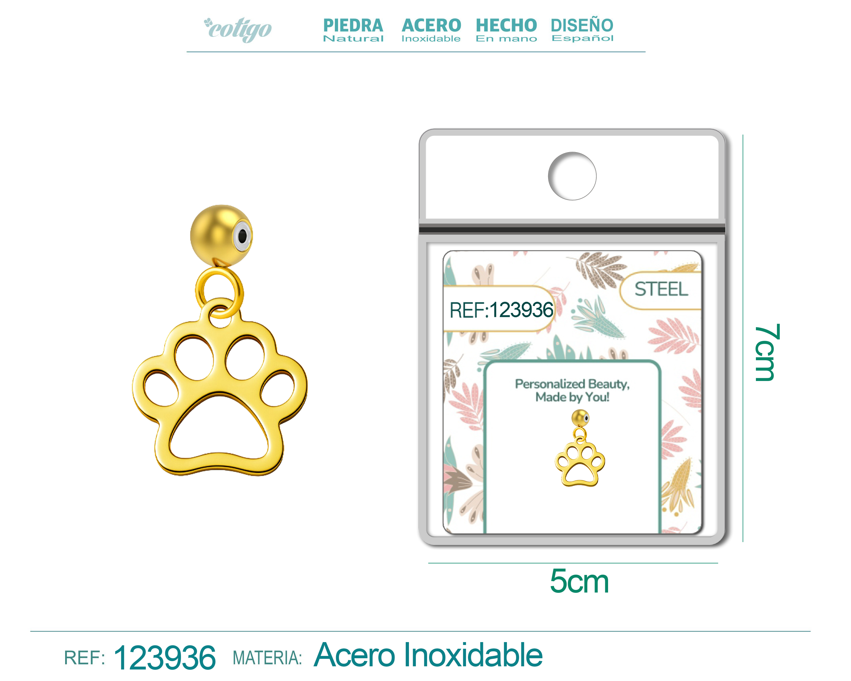 CHARM ACERO INOXIDABLE COLOR DORADO -CON BOLA DE GOMA