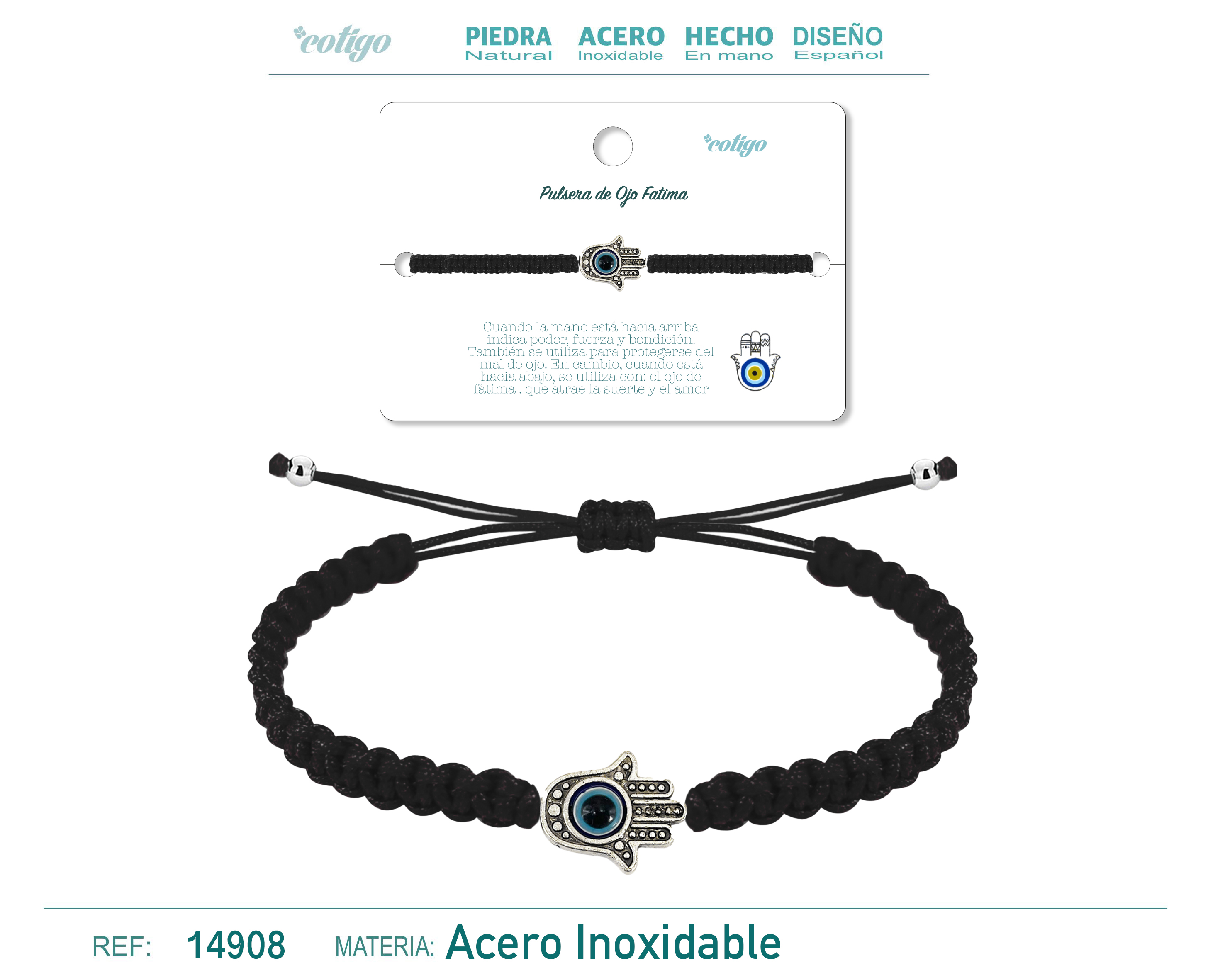 PULSERA HILO TRENZADONEGRO-MANO OJO