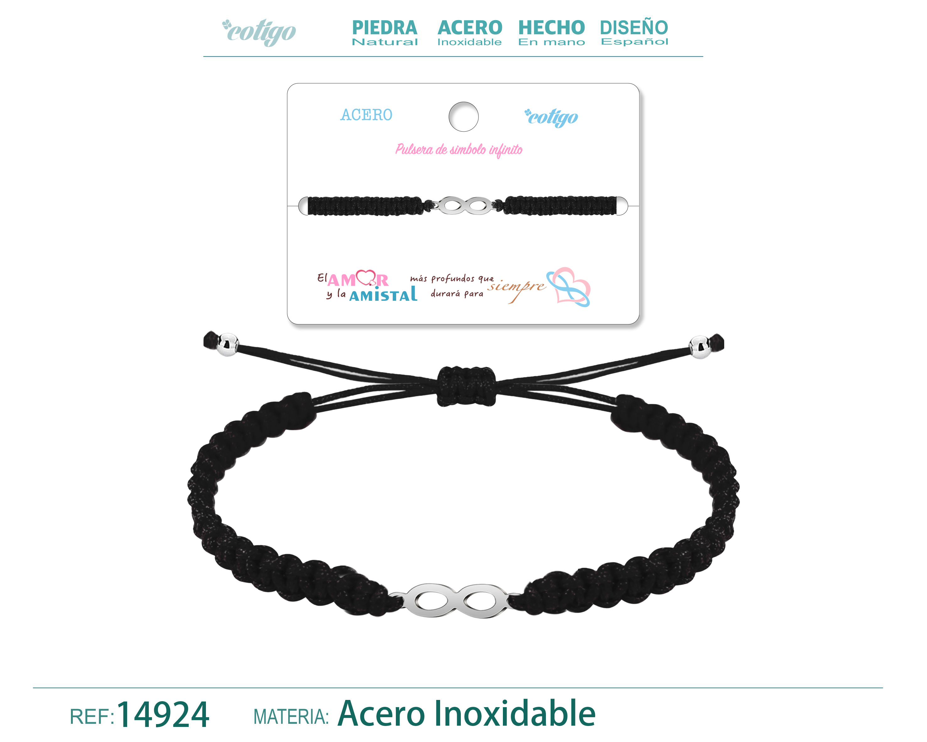 PULSERA HILO TRENZADONEGRO-INFINITO PLATEADO