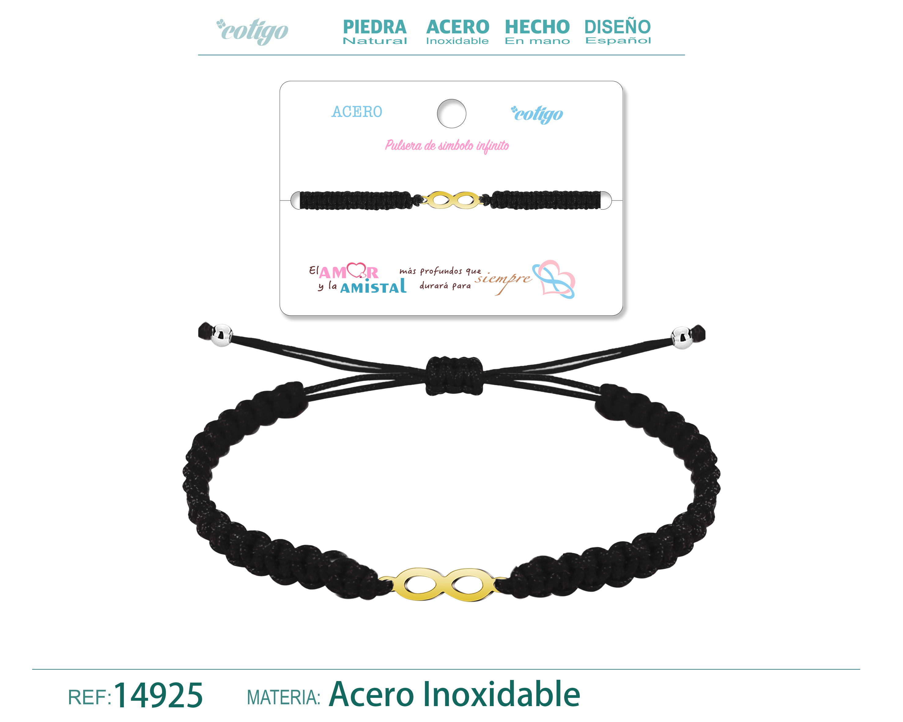 PULSERA HILO TRENZADONEGRO-INFINITO DORADO