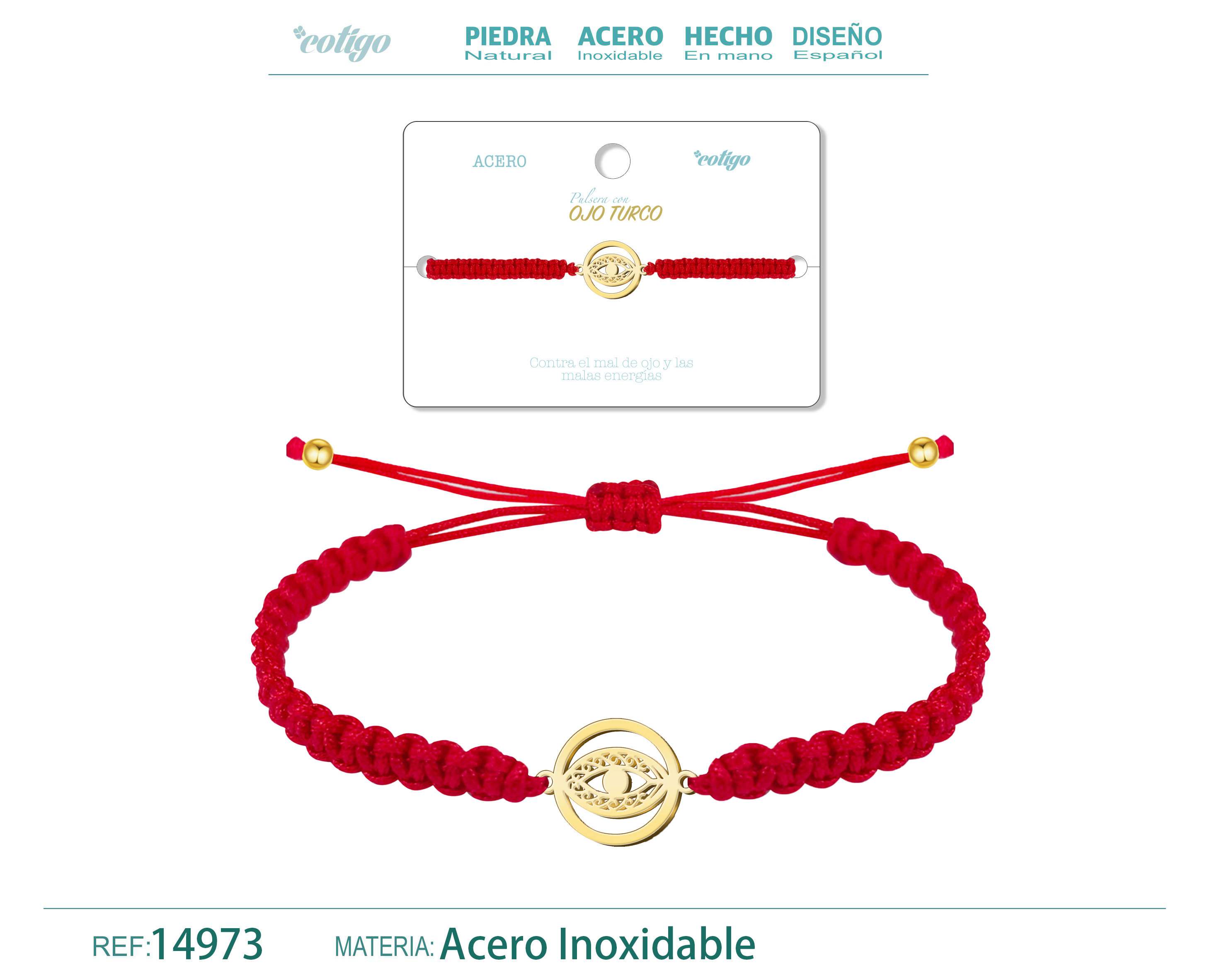 PULSERA HILO DESTINO  CON OJO TURCO ACERO DORADO