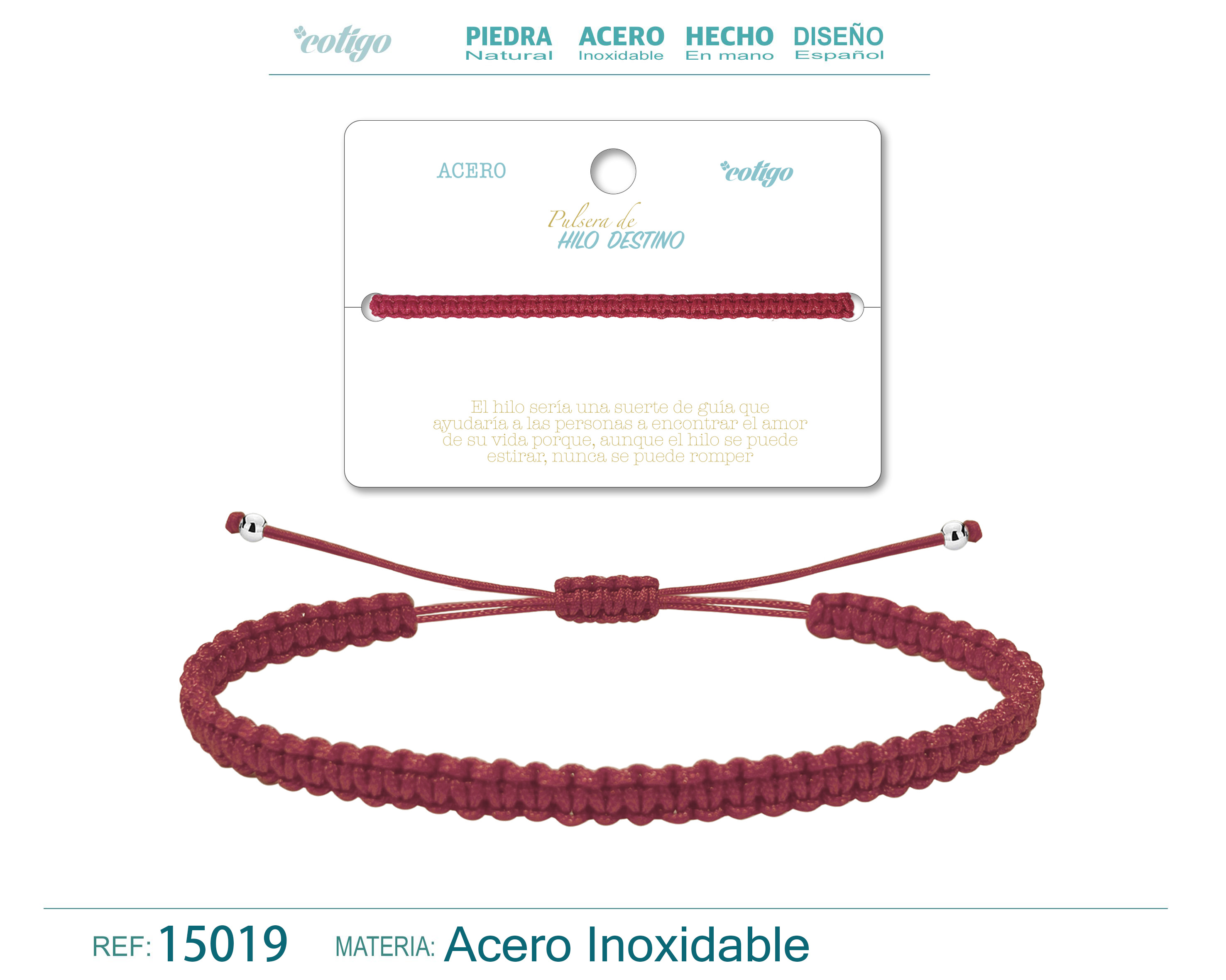 PULSERA HILO DESTINO COLOR ROSA ROJA OSCURO