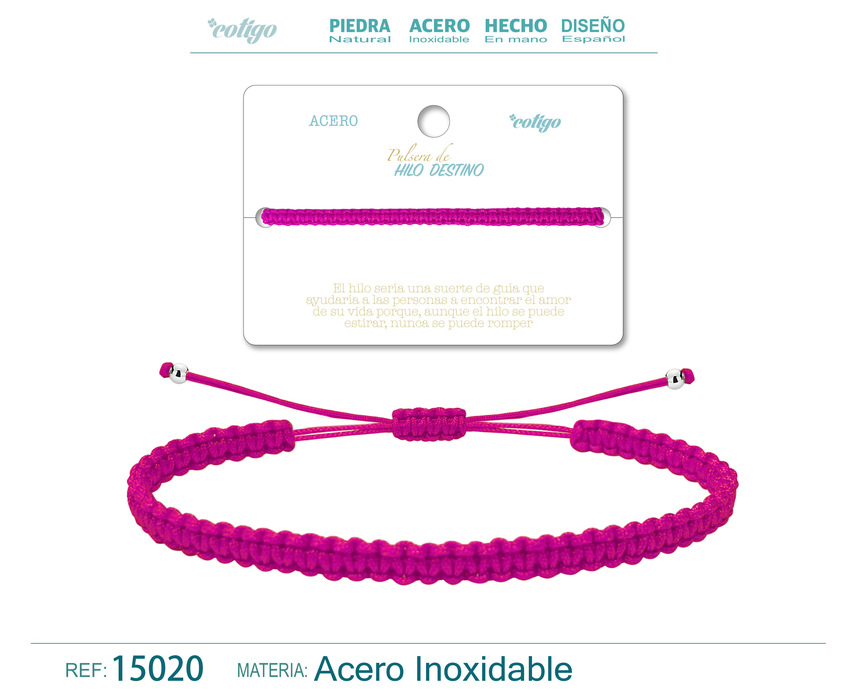 PULSERA HILO DESTINO COLOR ROSA ROJA CLARO