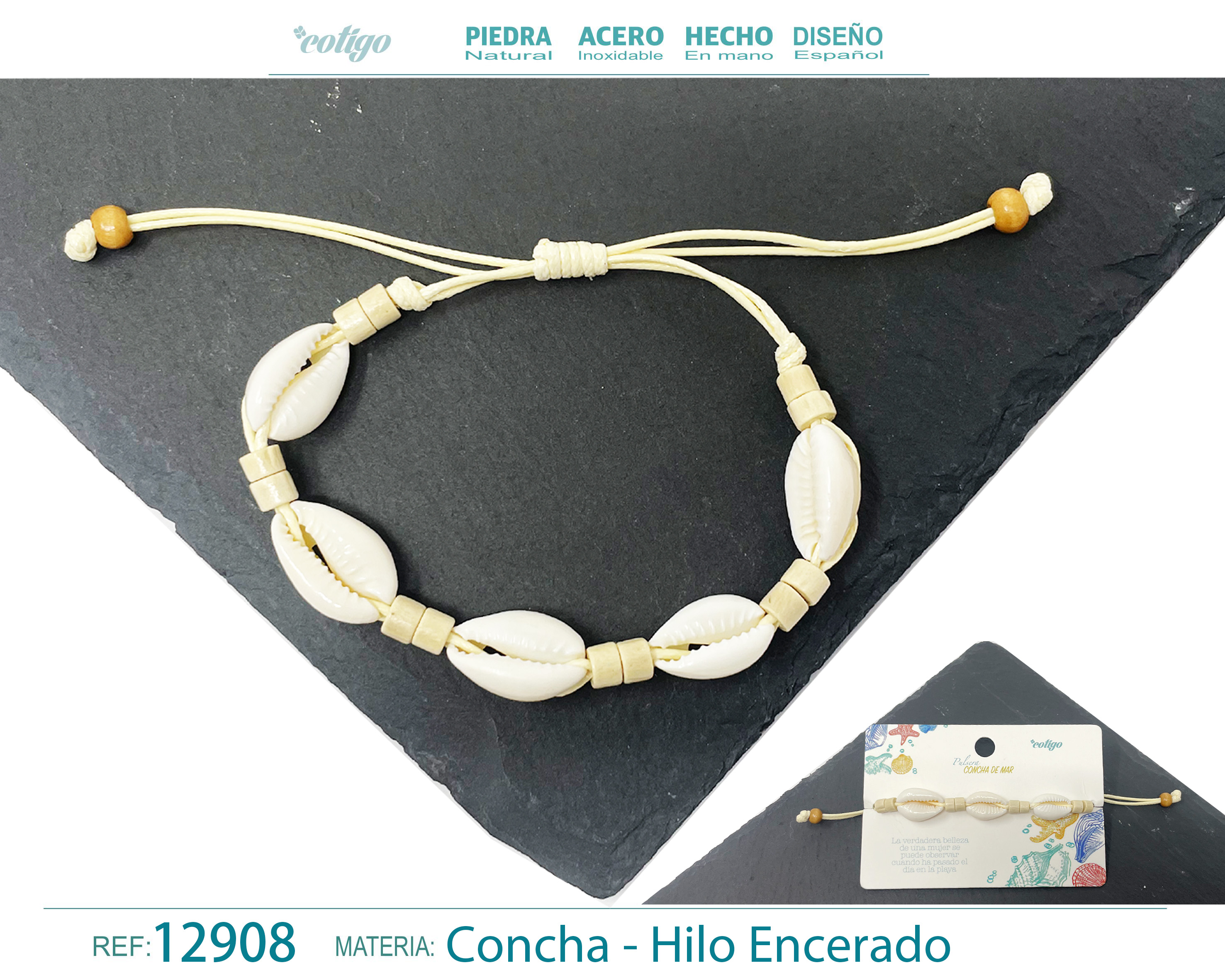 PULSERA HILO ENCERADO DE CONCHA