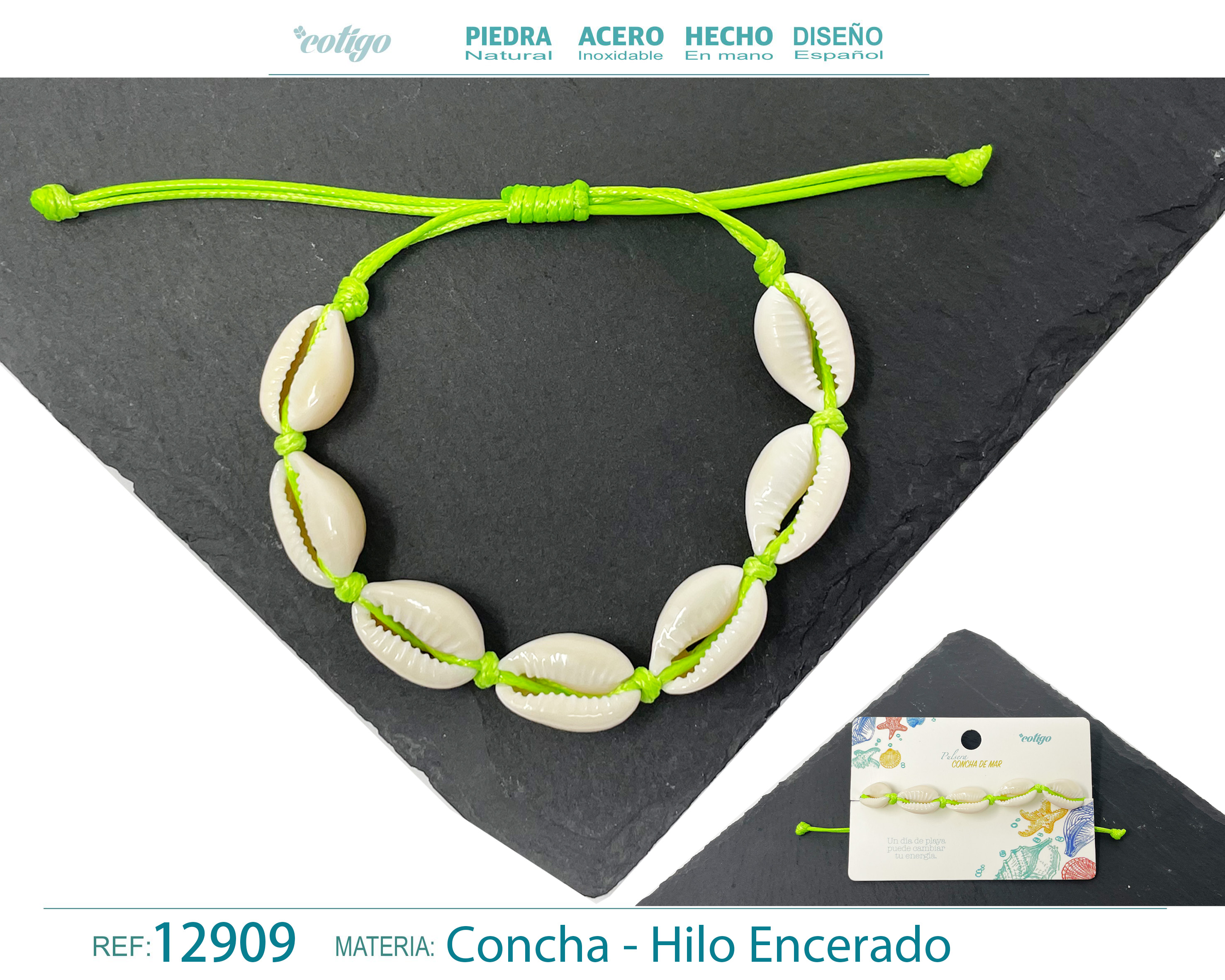 PULSERA HILO ENCERADO DE CONCHA
