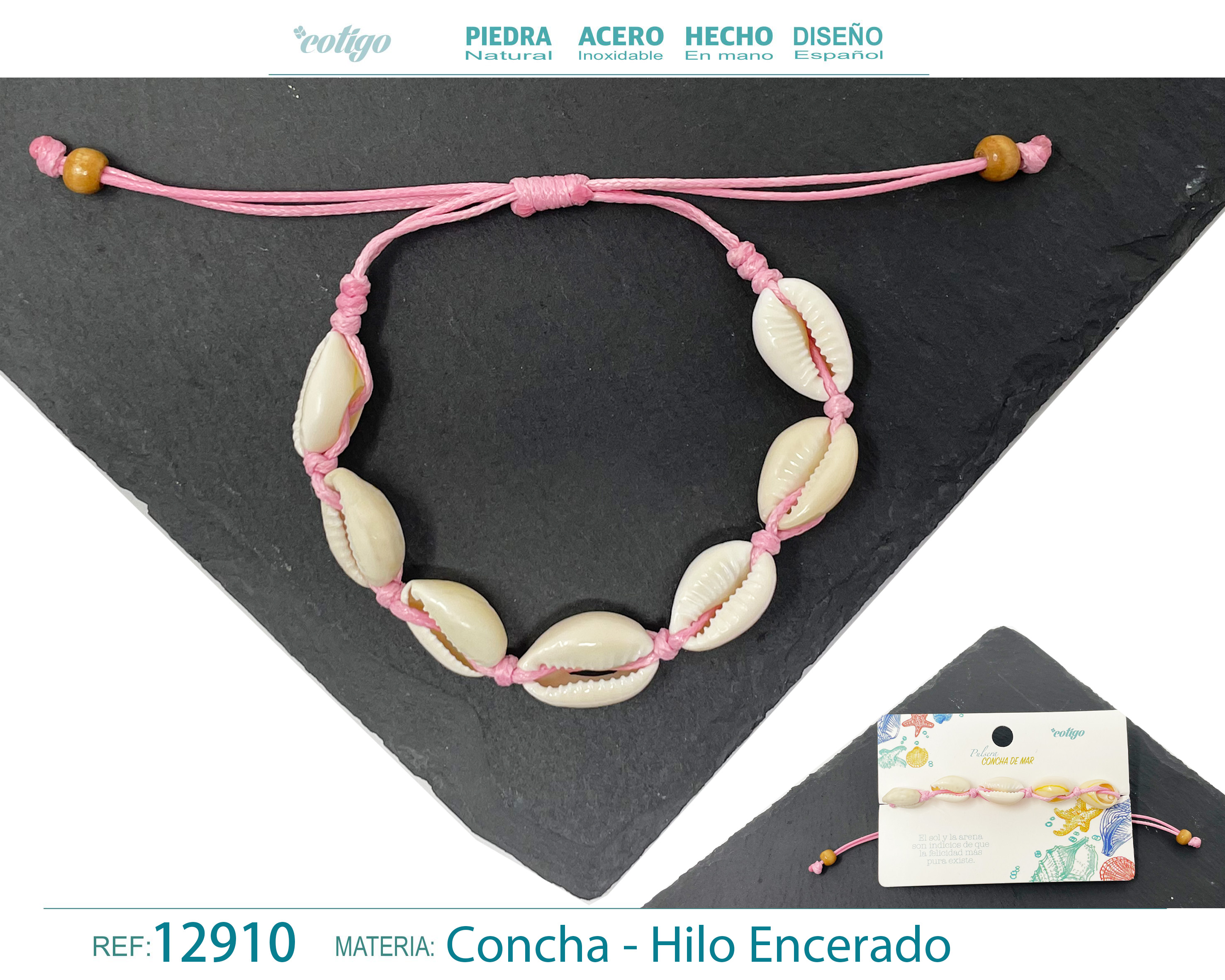 PULSERA HILO ENCERADO DE CONCHA