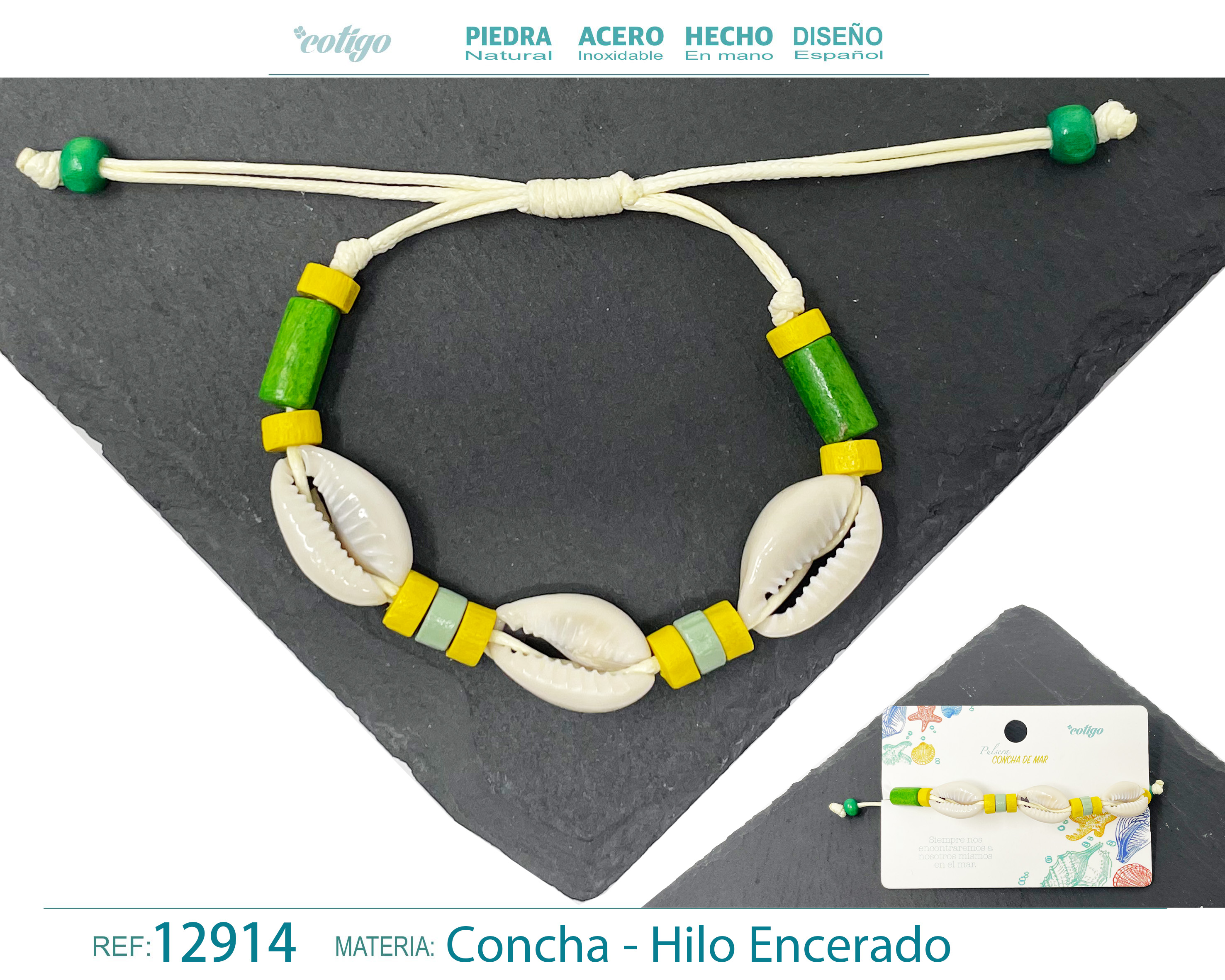 PULSERA HILO ENCERADO DE CONCHA