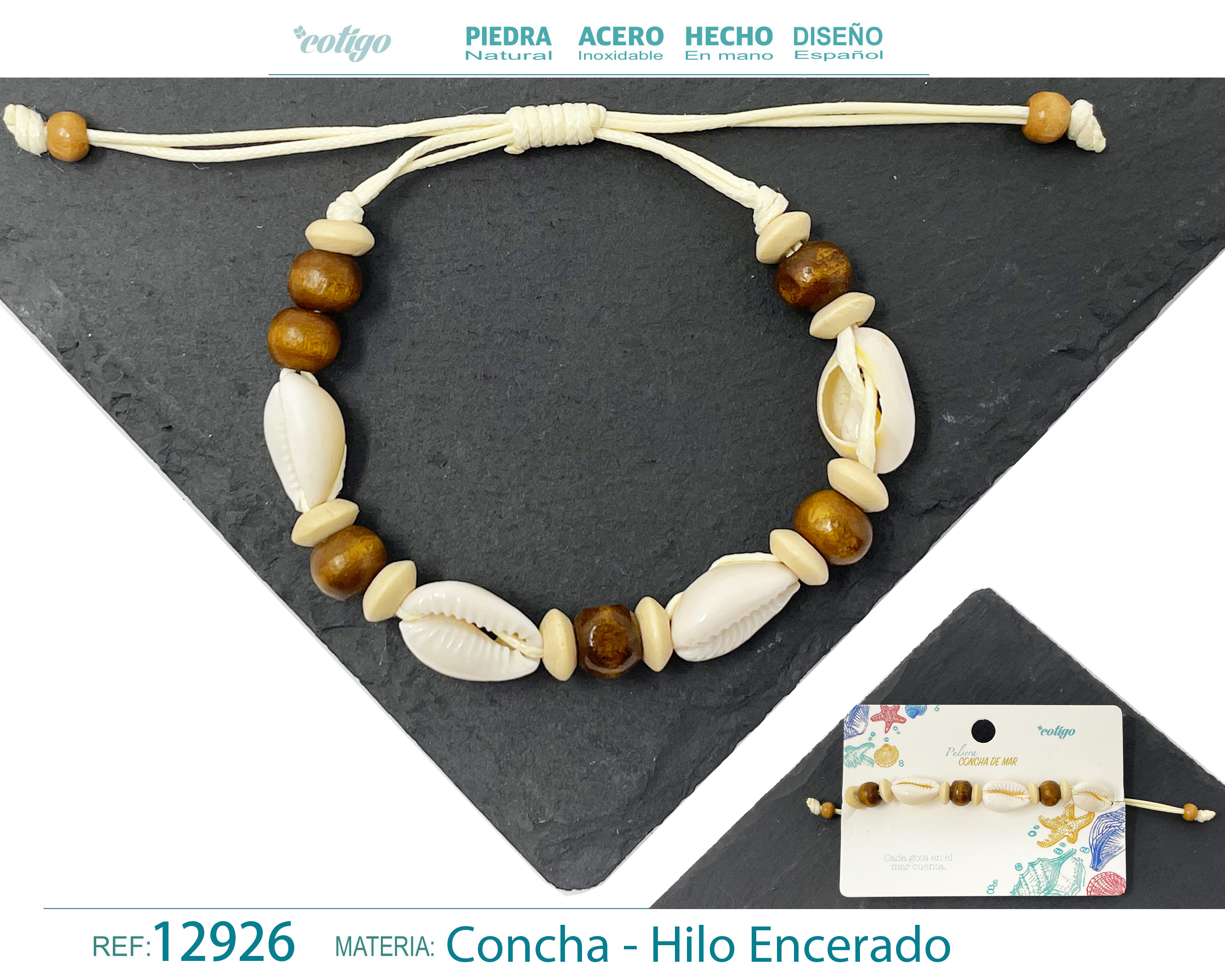 PULSERA HILO ENCERADO DE CONCHA
