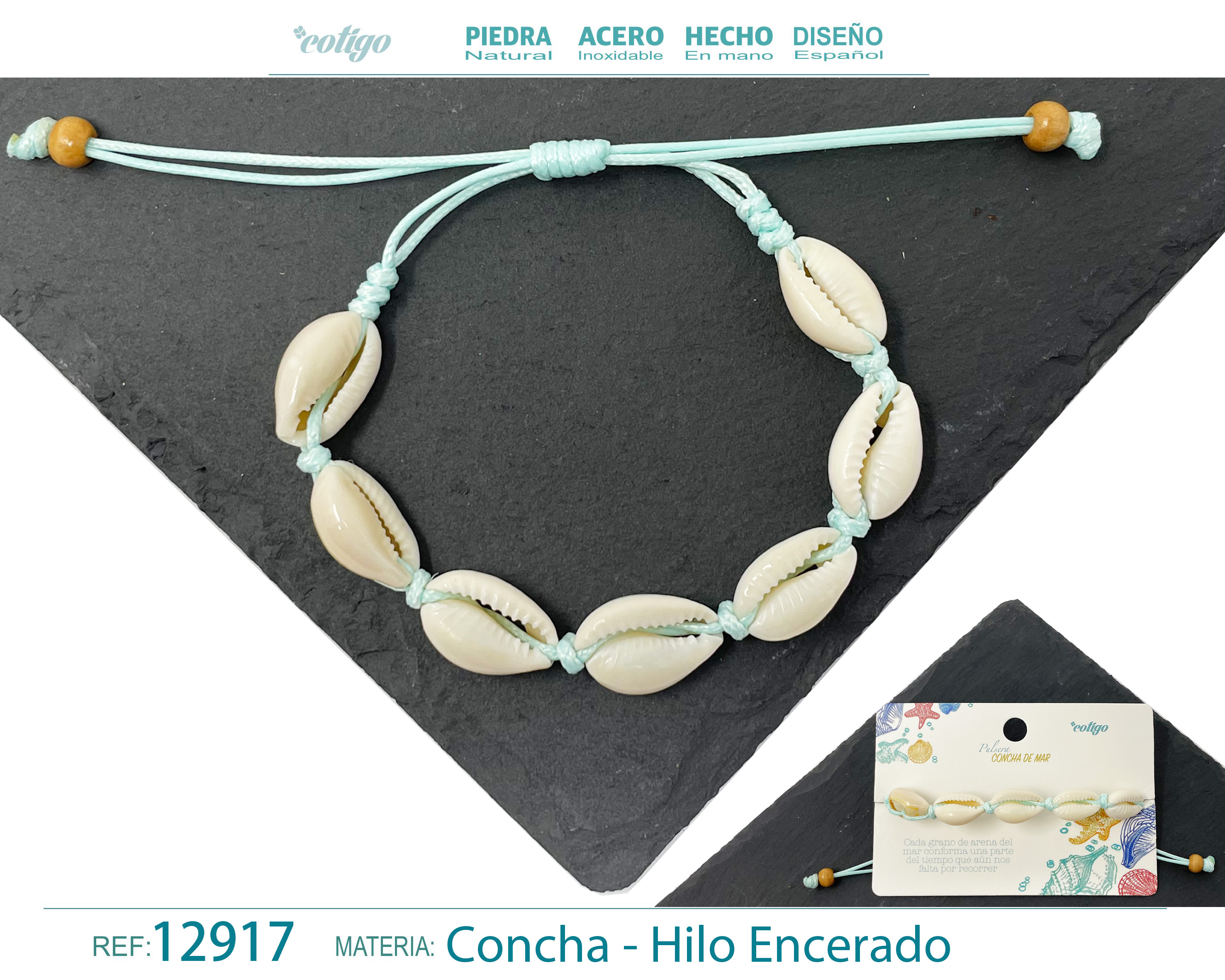 PULSERA HILO ENCERADO DE CONCHA