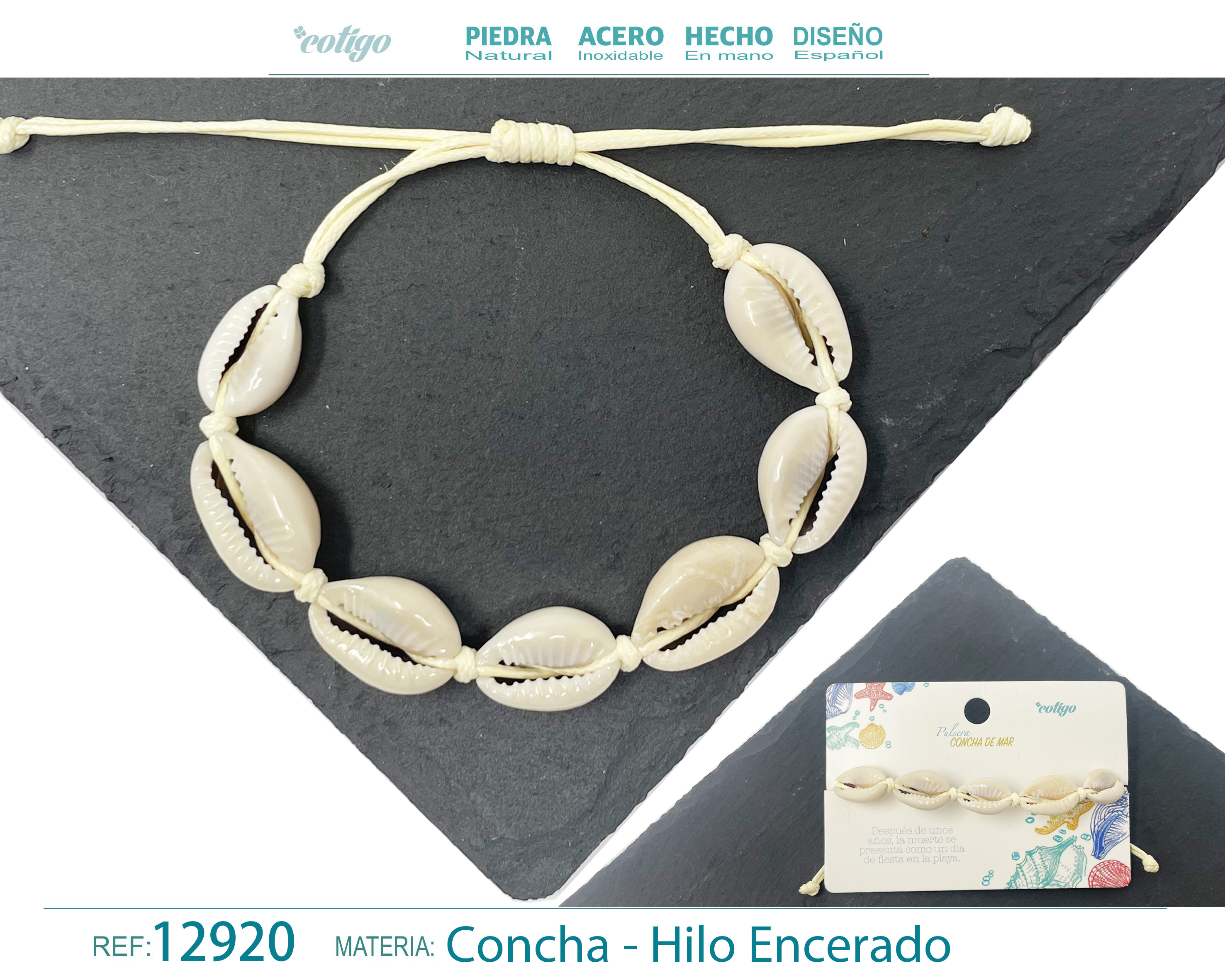 PULSERA HILO ENCERADO DE CONCHA